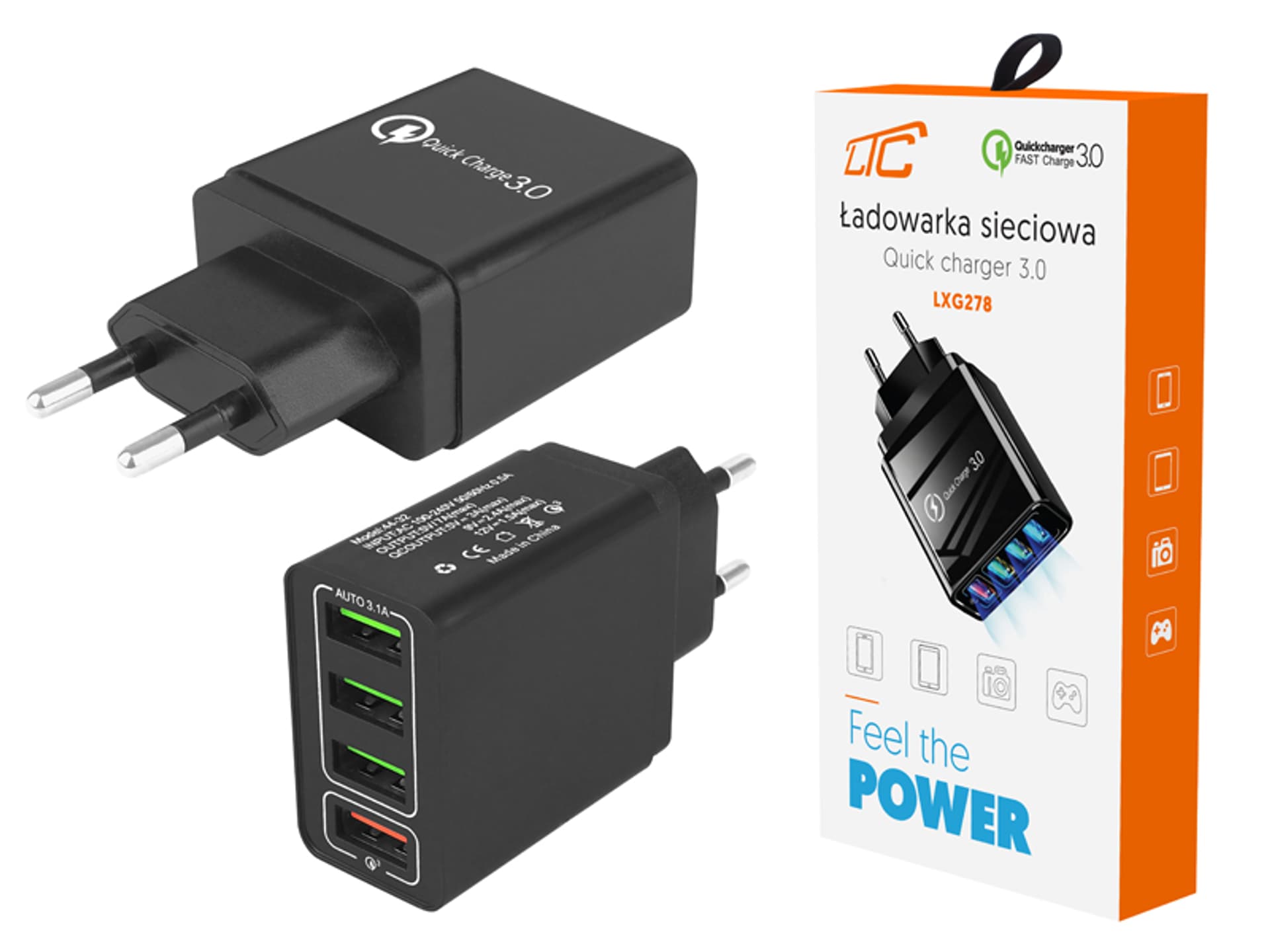 

1 szt. Szybka ładowarka sieciowa USB Quick Charge 3.0.
