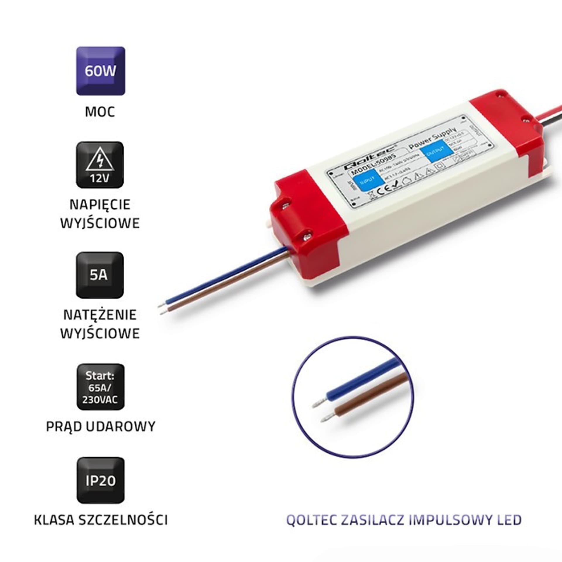 

Zasilacz impulsowy LED IP20 | 60W | 12V | 5A