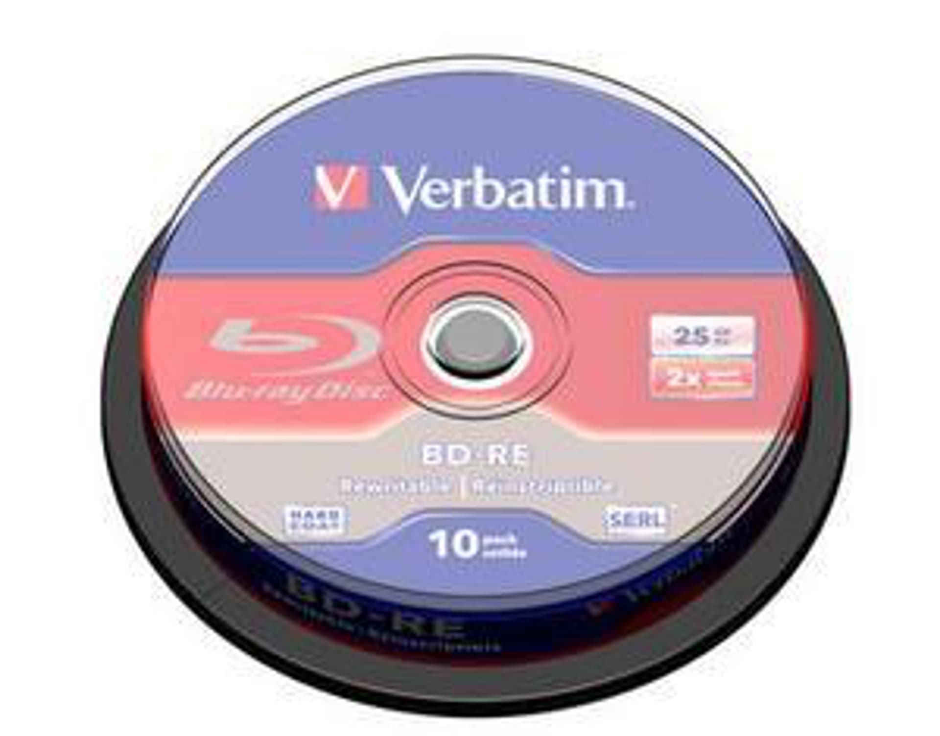 

Verbatim BD-RE, Single Layer ScratchGuard Plus, 25GB, cake box, 43694, 2x, 10-pack, do archiwizacji danych