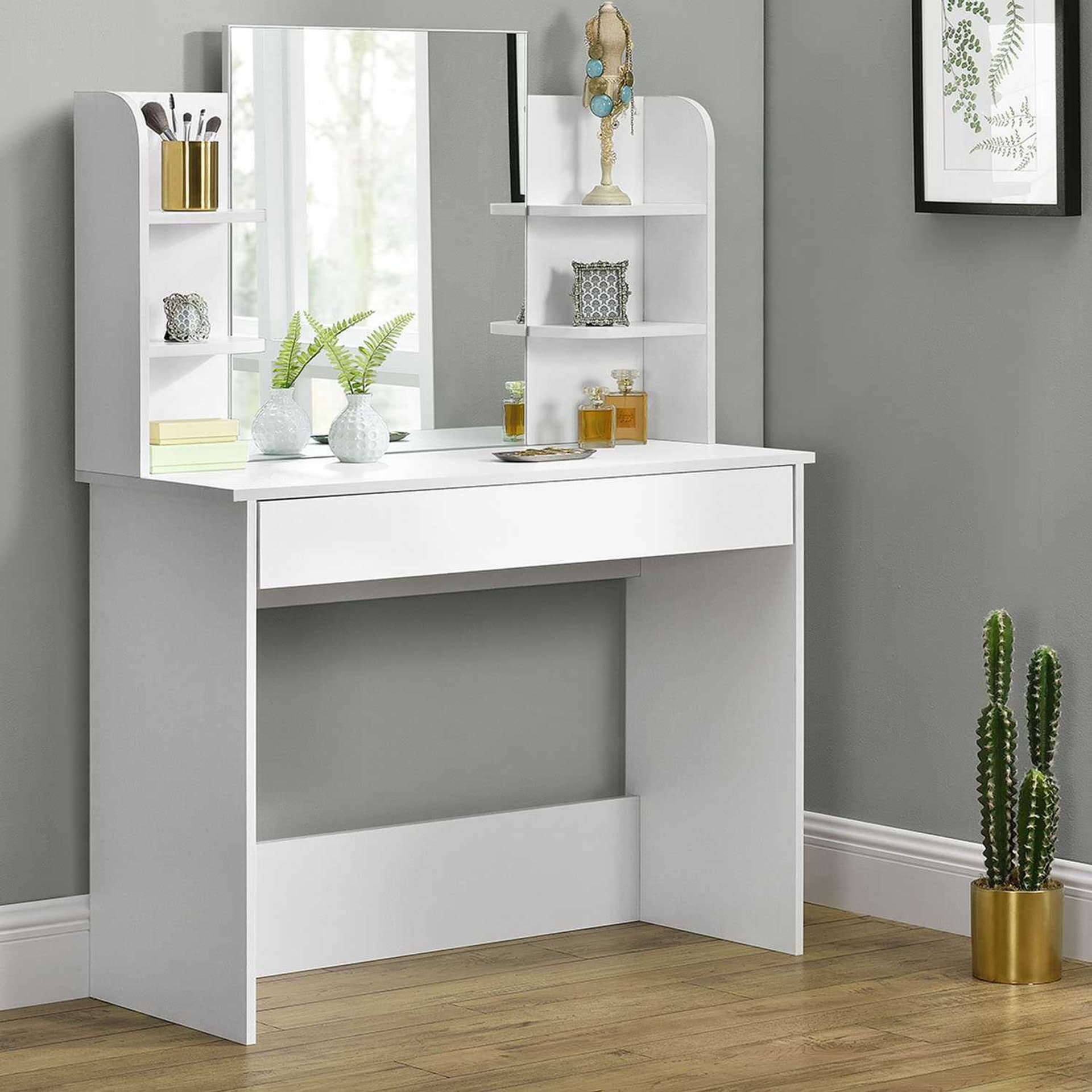 

Toaletka kosmetyczna nowoczesna duże lustro półki ModernHome