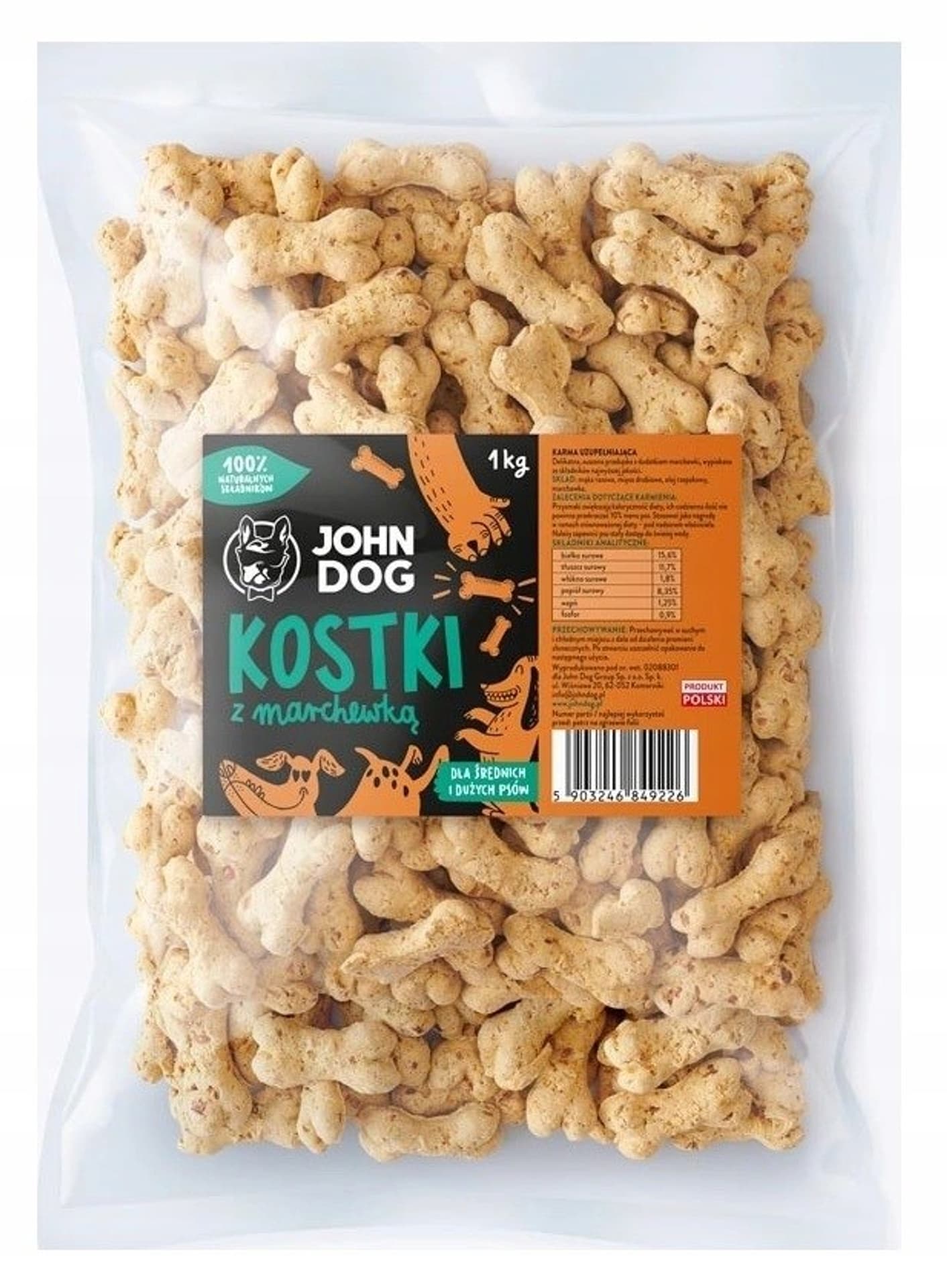 

John Dog Ciastka kostki marchewka 1kg śr/d pies