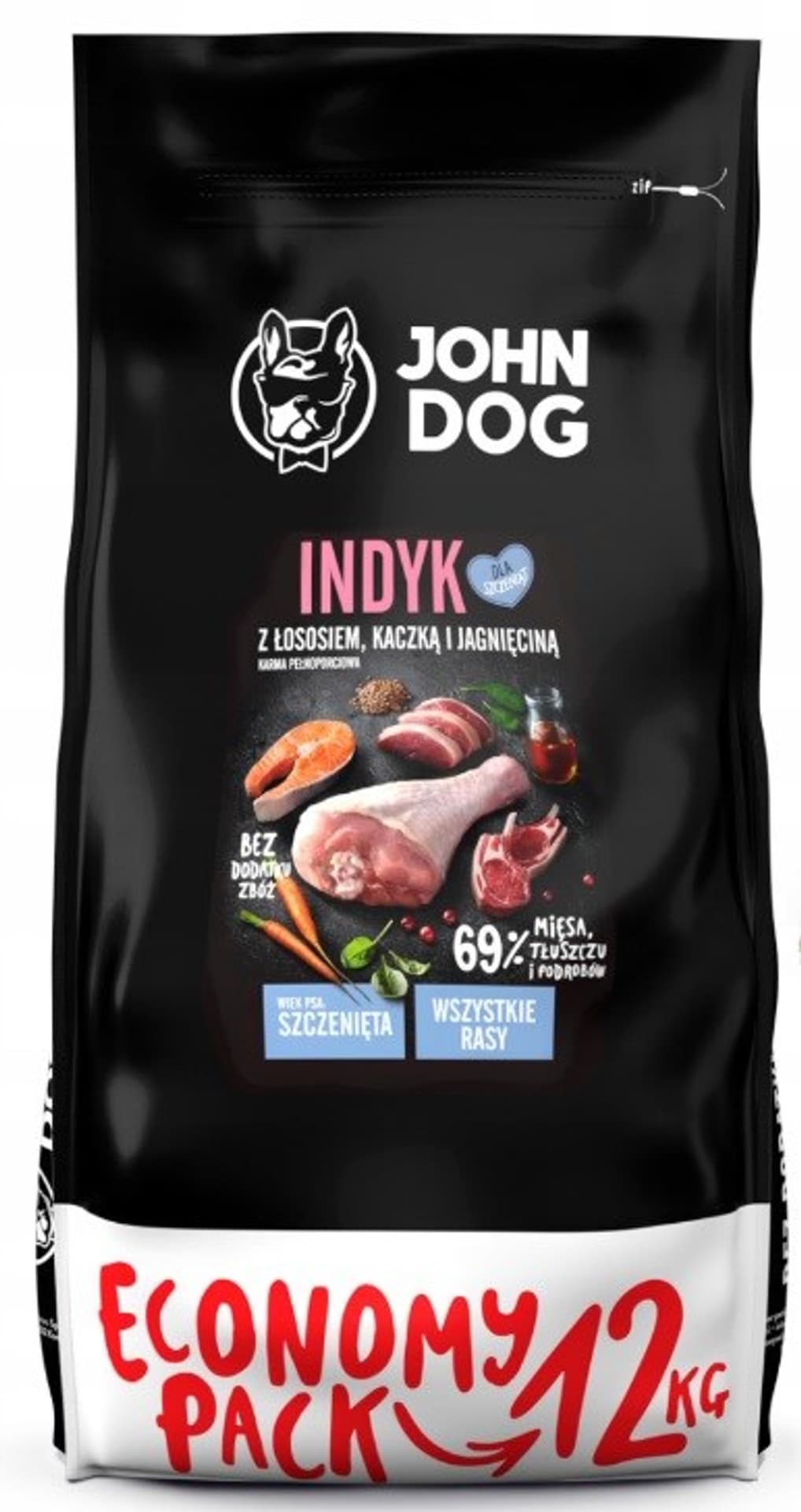 

John Dog Puppy indyk z łososiek kaczką i jagnięciną 12 kg
