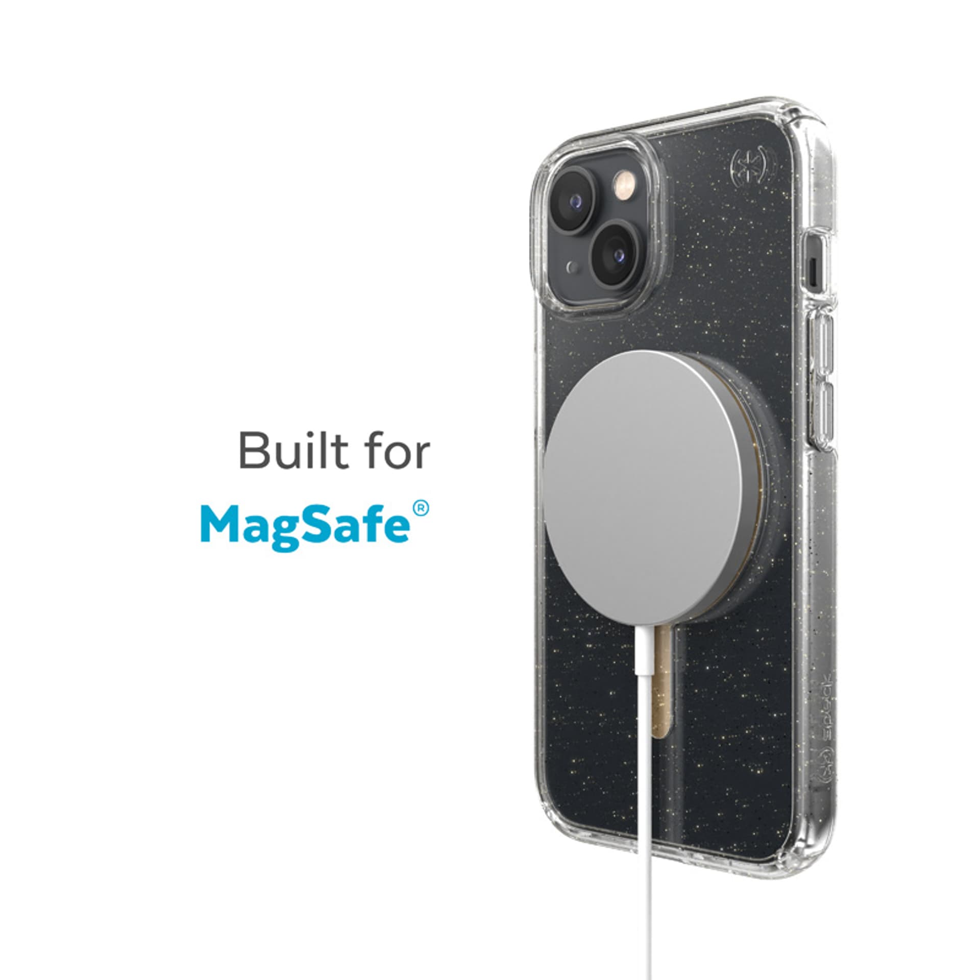 

Speck Presidio Perfect-Clear with Glitter + MagSafe - Etui iPhone 14 Plus z powłoką MICROBAN (Clear / Gold Glitter)