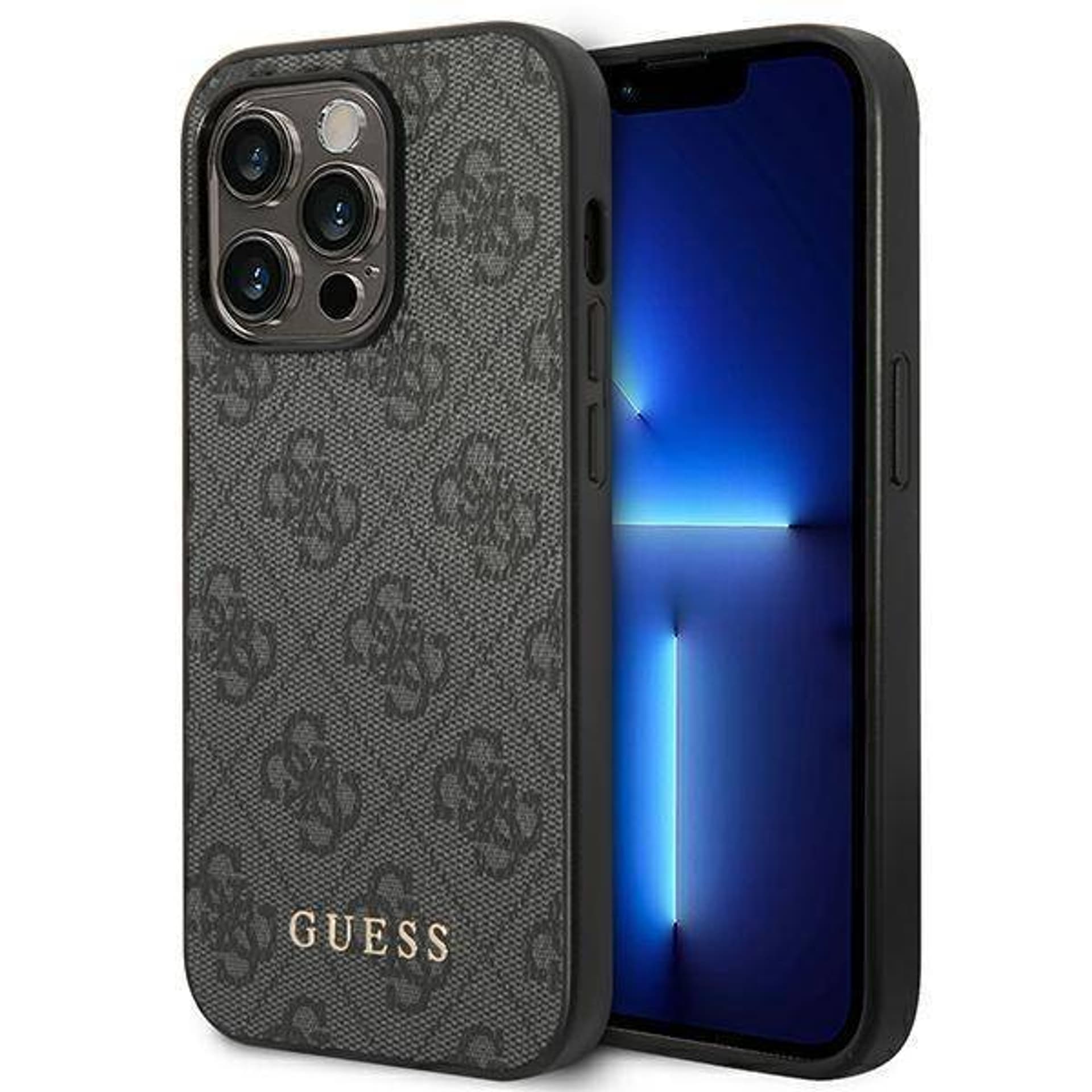 

Guess GUHCP14LG4GFGR iPhone 14 Pro 6,1" szary/grey hard case 4G Metal Gold Logo