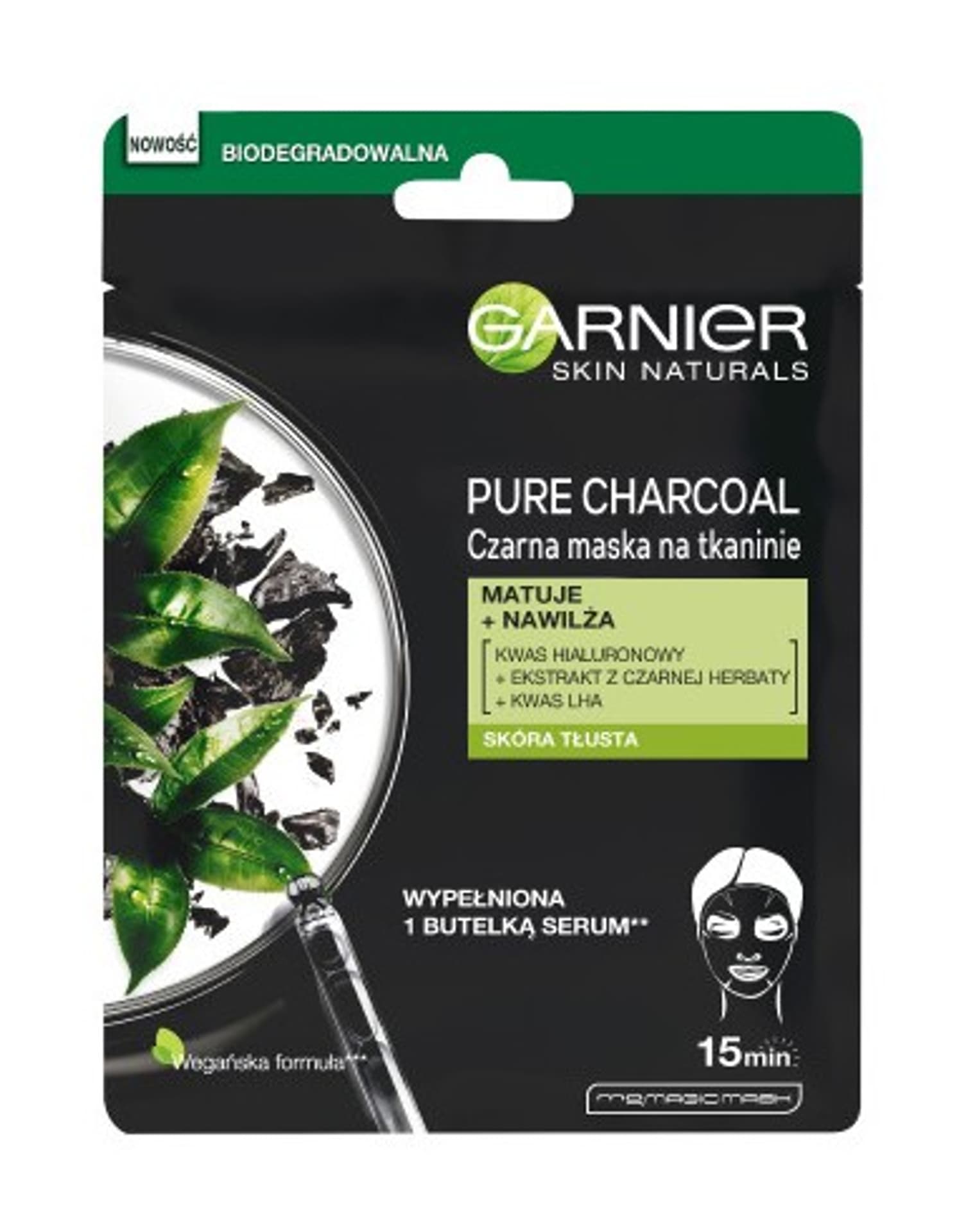 

Garnier Skin Naturals Pure Charcoal Maska w płacie Black Tissue - Czarna Herbata 28g