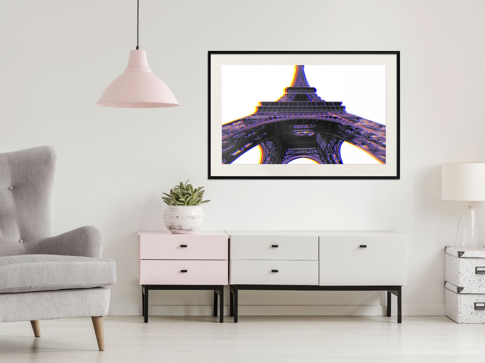 

Plakat - Symbol Paryża (fioletowy) (rozmiar 90x60, wykończenie Rama czarna z passe-partout)