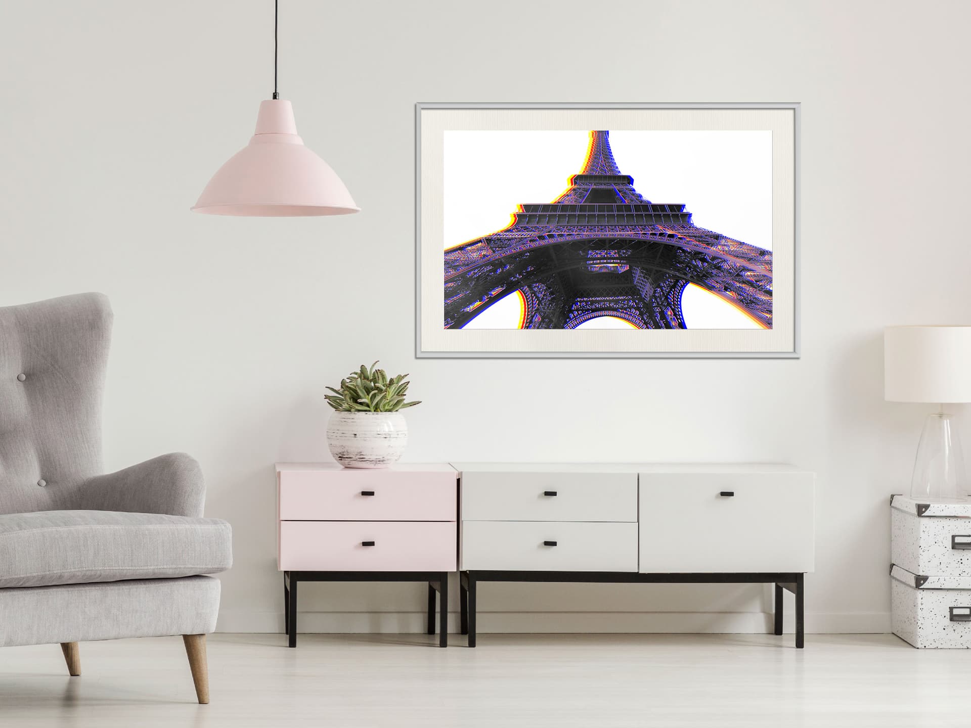 

Plakat - Symbol Paryża (fioletowy) (rozmiar 90x60, wykończenie Rama biała z passe-partout)