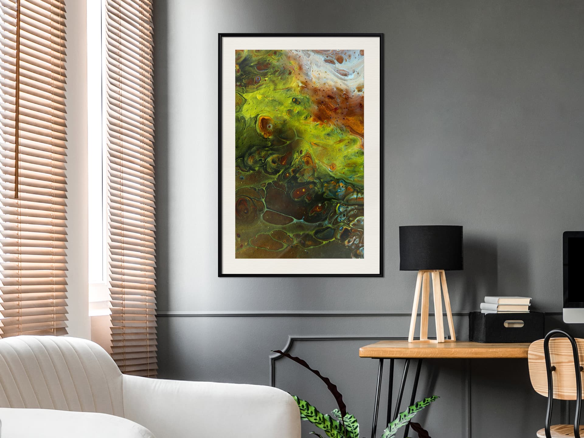 

Plakat - Wzburzona zieleń (rozmiar 30x45, wykończenie Rama czarna z passe-partout)