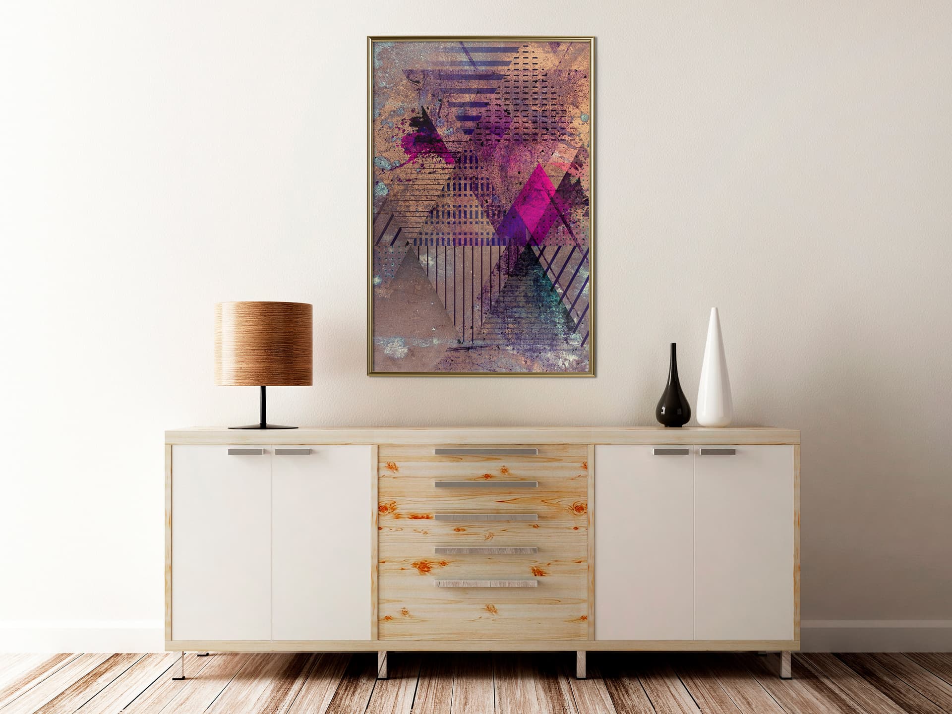 

Plakat - Różowy patchwork I (rozmiar 20x30, wykończenie Rama złota)