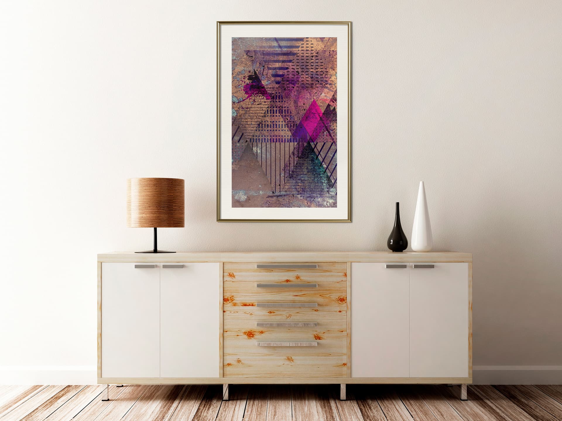 

Plakat - Różowy patchwork I (rozmiar 30x45, wykończenie Rama złota z passe-partout)