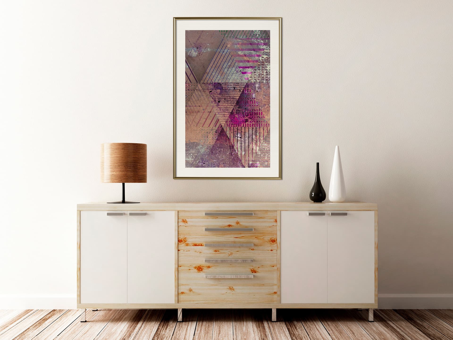 

Plakat - Różowy patchwork II (rozmiar 40x60, wykończenie Rama złota z passe-partout)