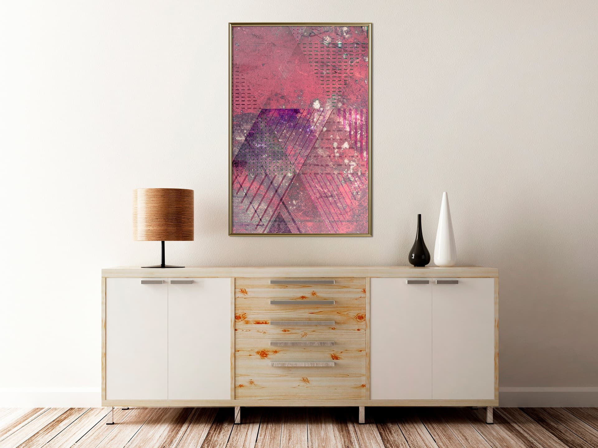 

Plakat - Różowy patchwork III (rozmiar 20x30, wykończenie Rama złota)