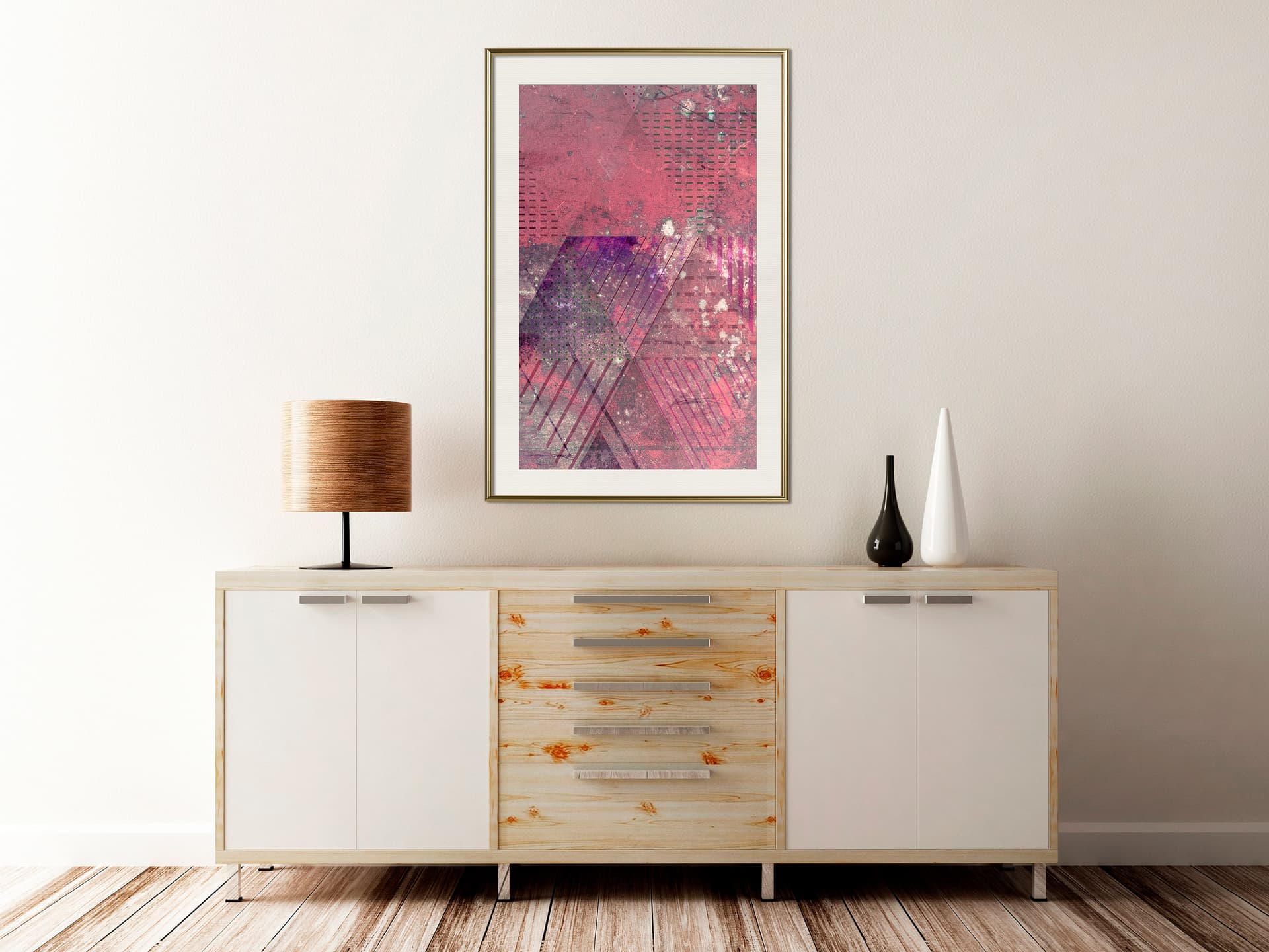 

Plakat - Różowy patchwork III (rozmiar 20x30, wykończenie Rama złota z passe-partout)