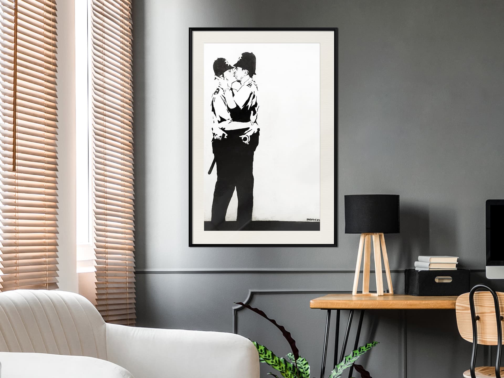 

Plakat - Banksy: Kissing Coppers II (rozmiar 30x45, wykończenie Rama czarna z passe-partout)