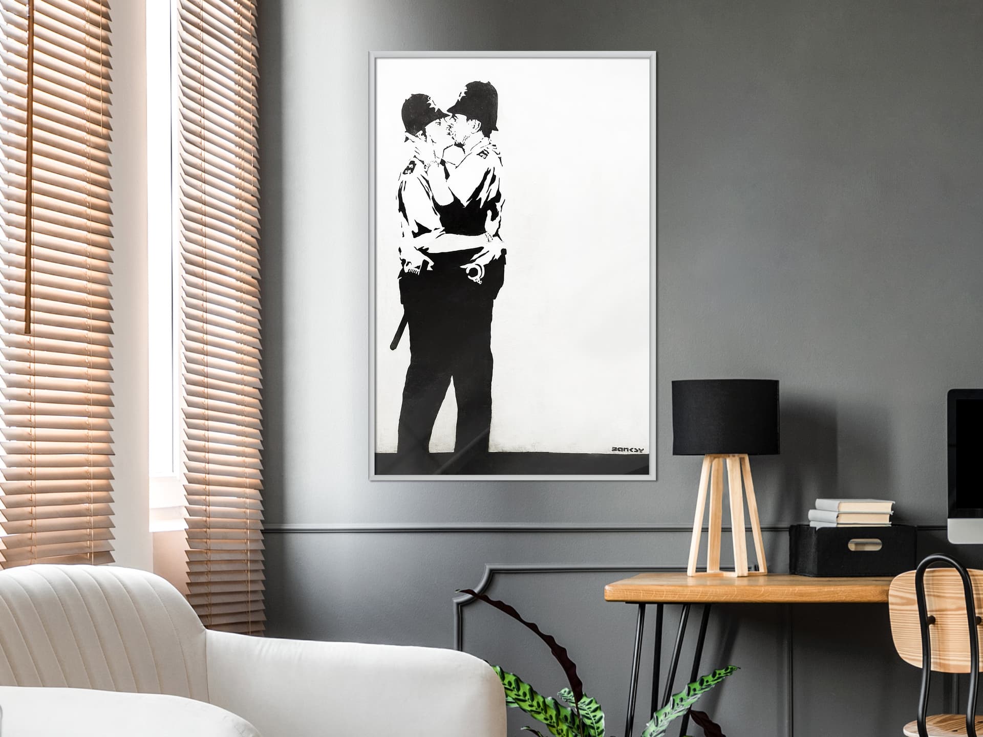 

Plakat - Banksy: Kissing Coppers II (rozmiar 40x60, wykończenie Rama biała)