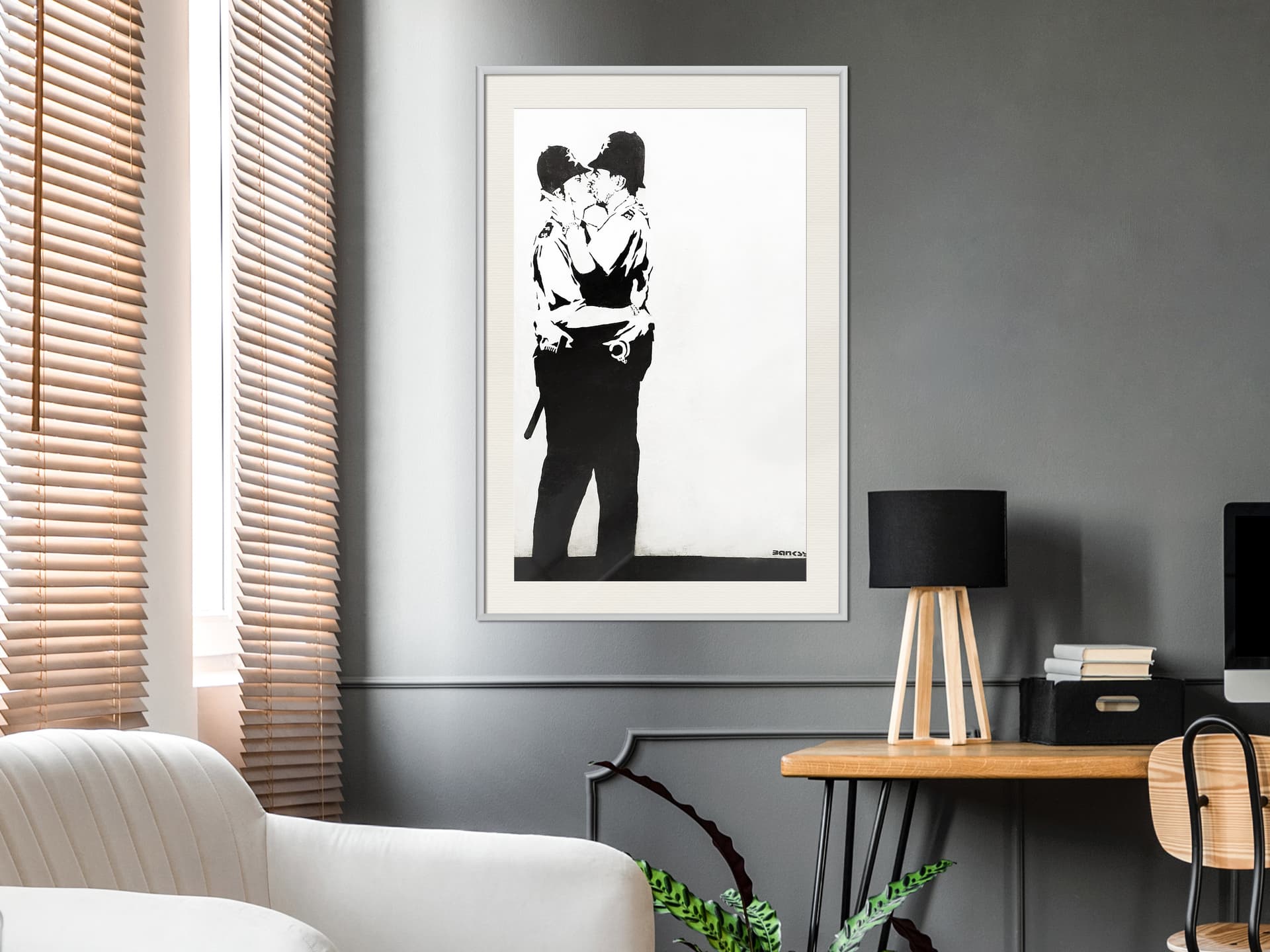 

Plakat - Banksy: Kissing Coppers II (rozmiar 40x60, wykończenie Rama biała z passe-partout)