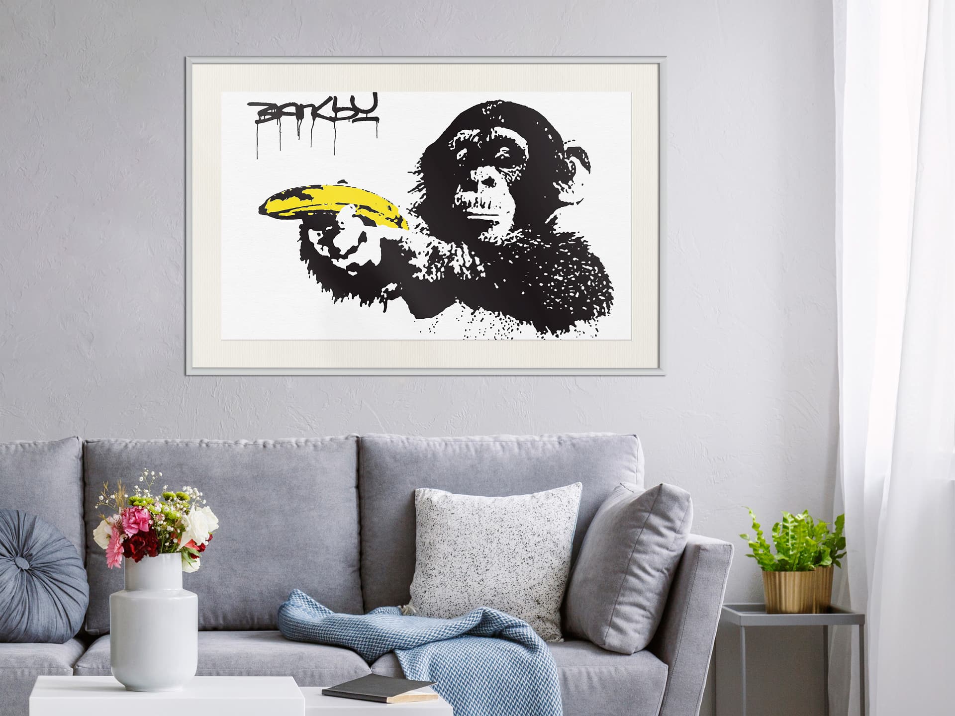 

Plakat - Banksy: Banana Gun I (rozmiar 60x40, wykończenie Rama biała z passe-partout)
