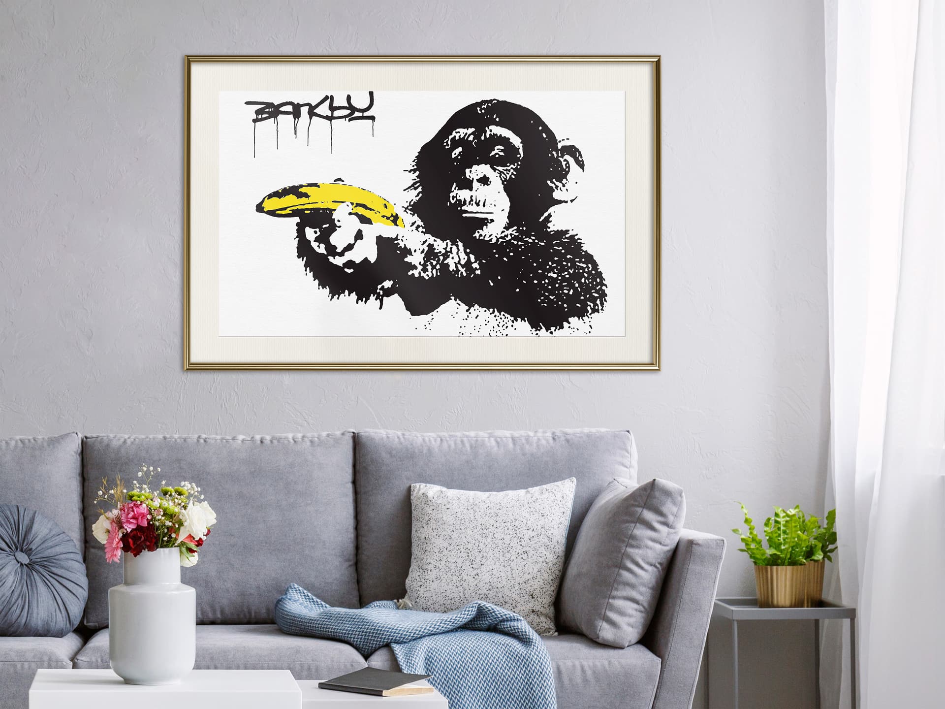 

Plakat - Banksy: Banana Gun I (rozmiar 30x20, wykończenie Rama złota z passe-partout)