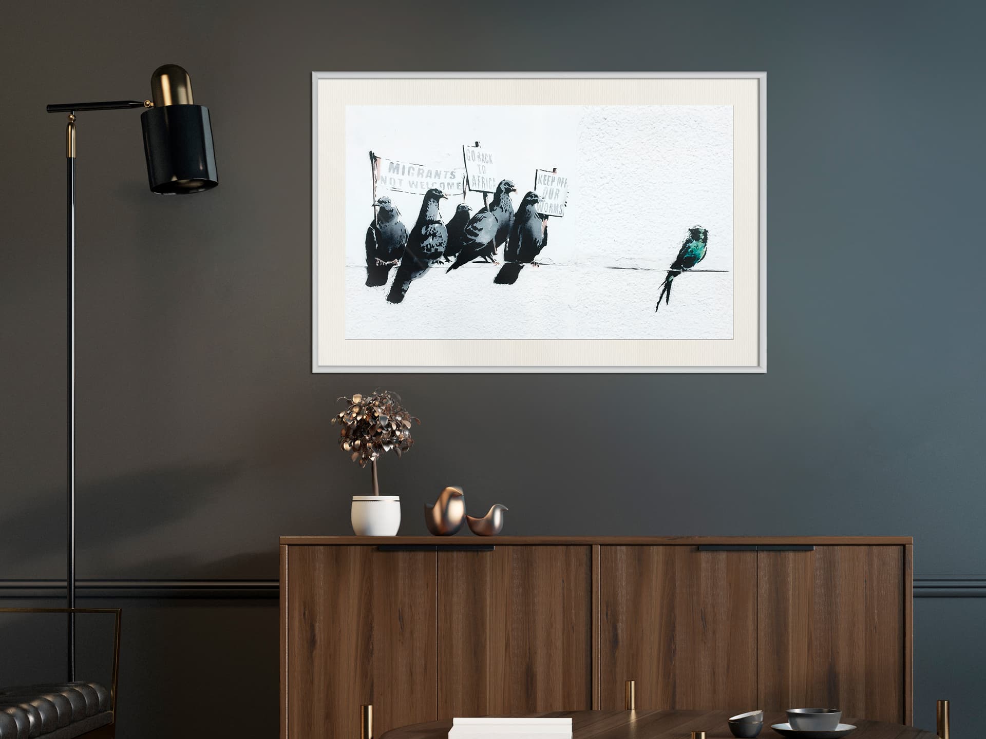 

Plakat - Banksy: Pigeons (rozmiar 90x60, wykończenie Rama biała z passe-partout)