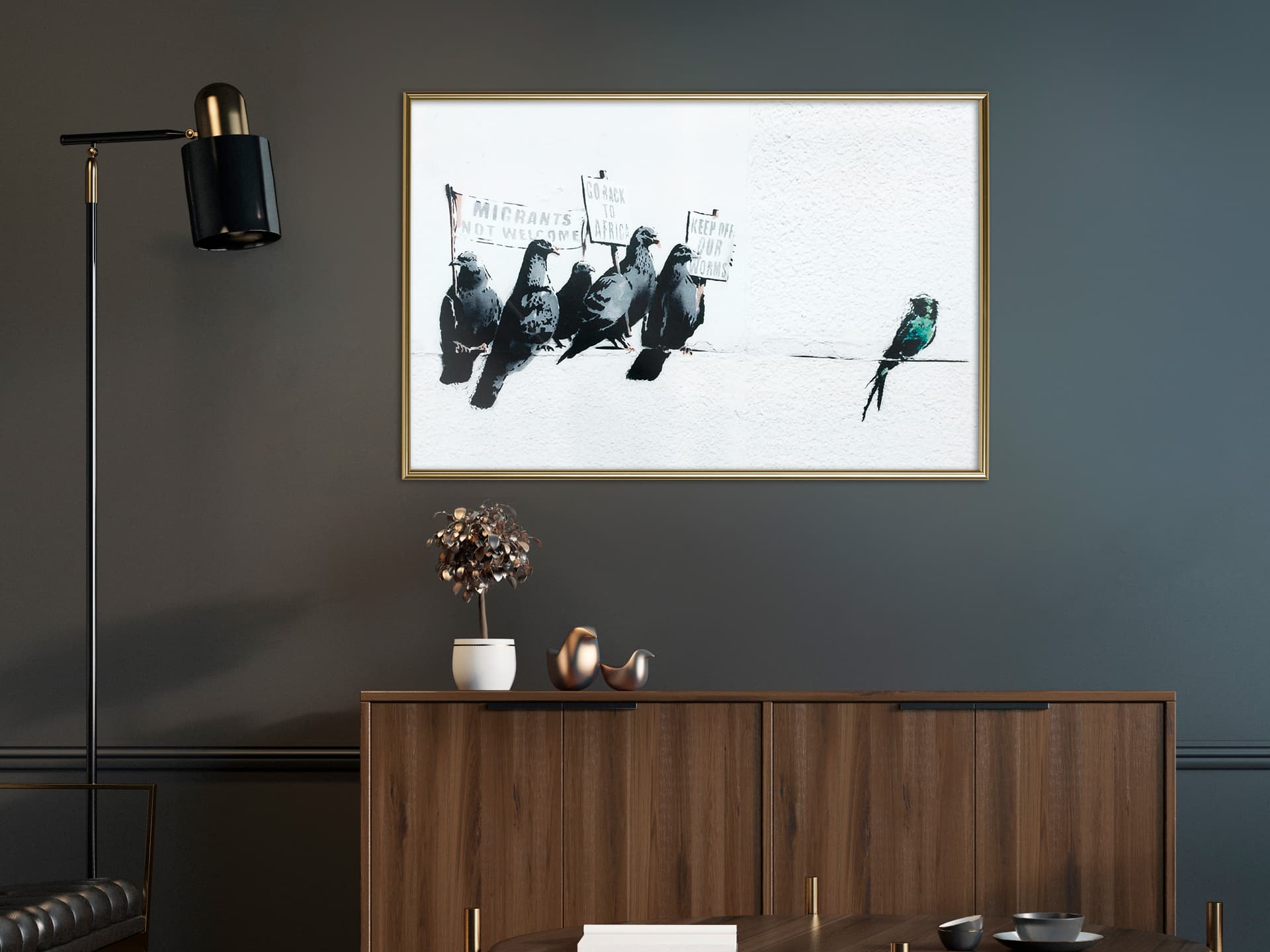 

Plakat - Banksy: Pigeons (rozmiar 45x30, wykończenie Rama złota)