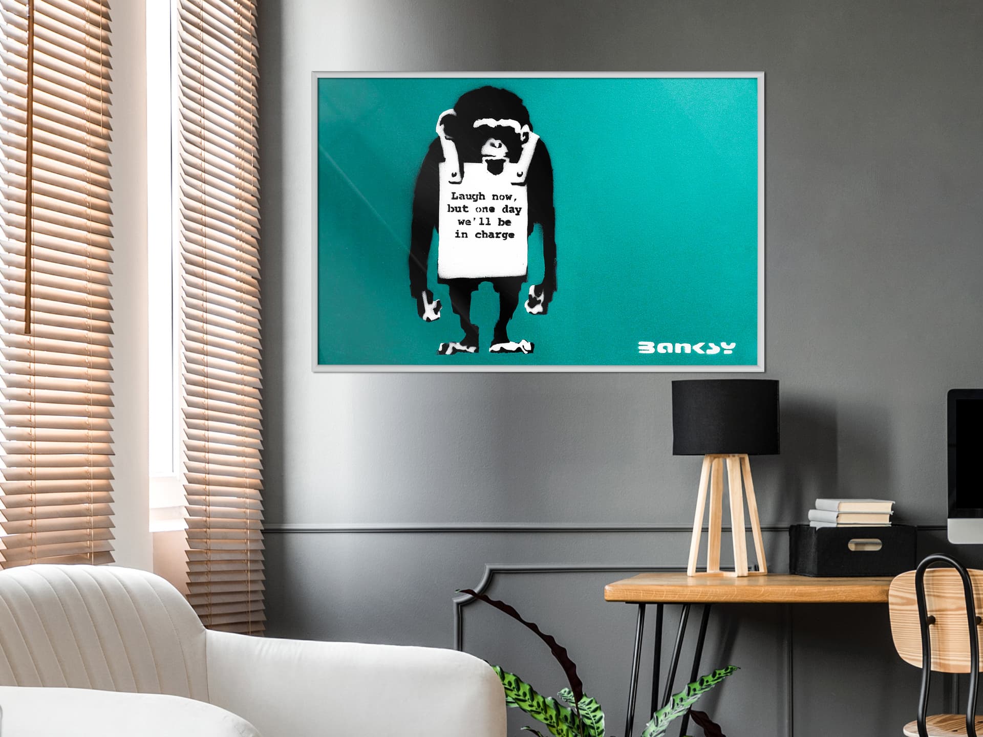 

Plakat - Banksy: Laugh Now (rozmiar 30x20, wykończenie Rama biała)