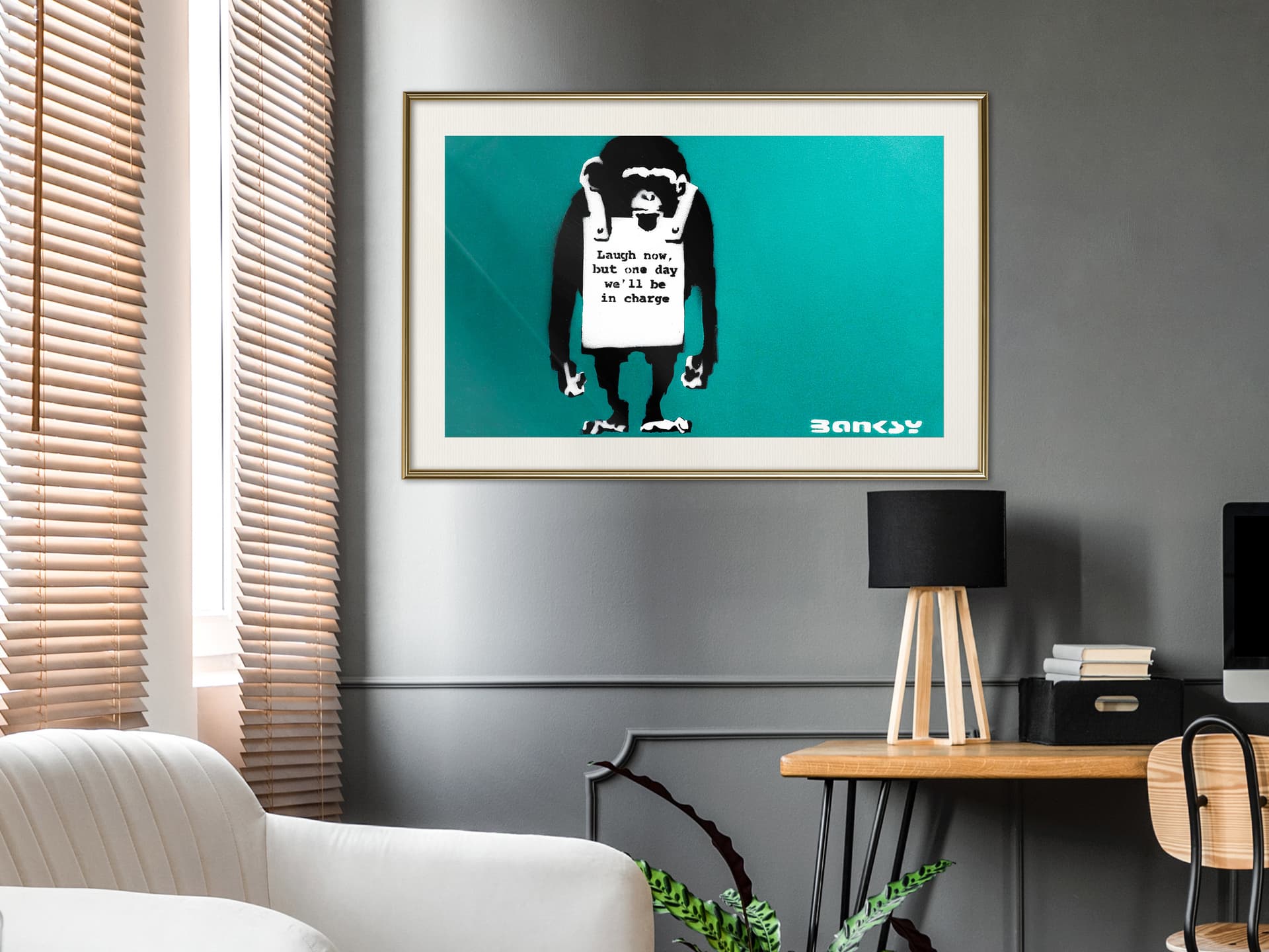 

Plakat - Banksy: Laugh Now (rozmiar 30x20, wykończenie Rama złota z passe-partout)