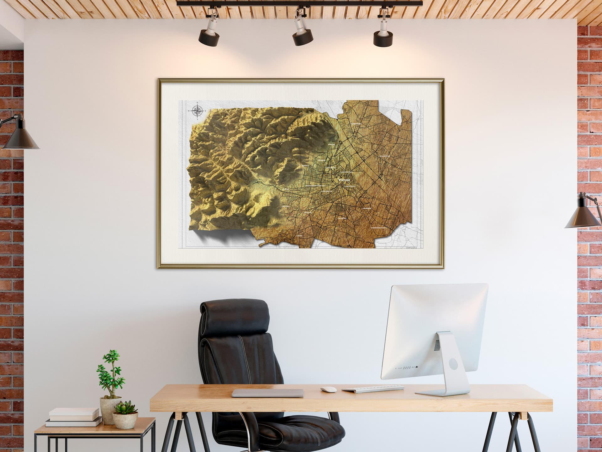 

Plakat - Mapa reliefowa: Wiedeń (rozmiar 30x20, wykończenie Rama złota z passe-partout)