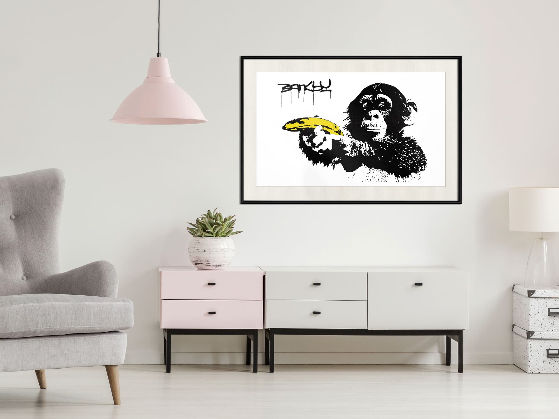 

Plakat - Banksy: Banana Gun II (rozmiar 30x20, wykończenie Rama czarna z passe-partout)