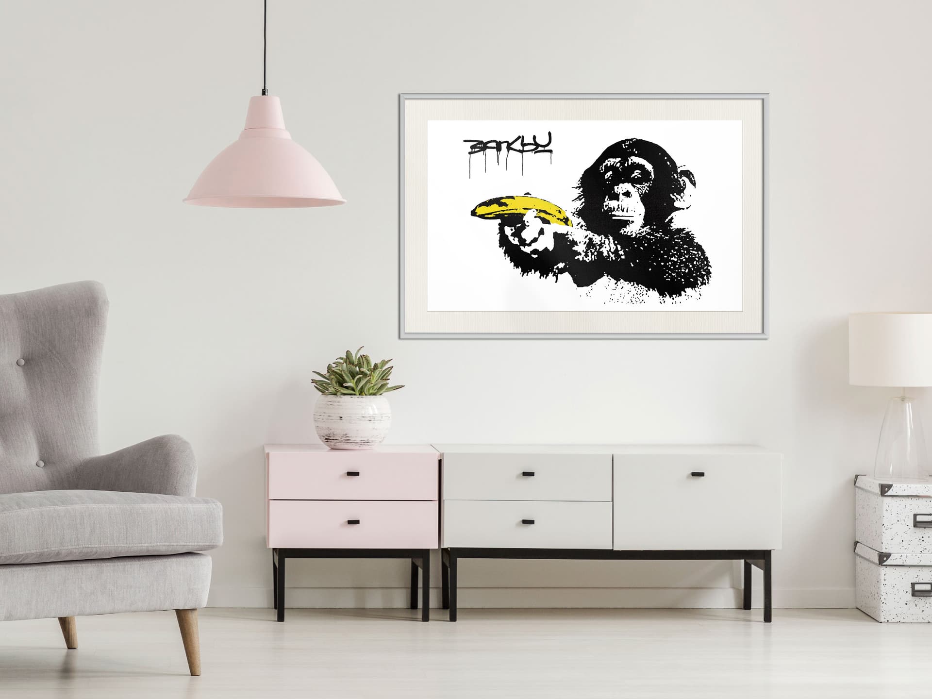 

Plakat - Banksy: Banana Gun II (rozmiar 30x20, wykończenie Rama biała z passe-partout)