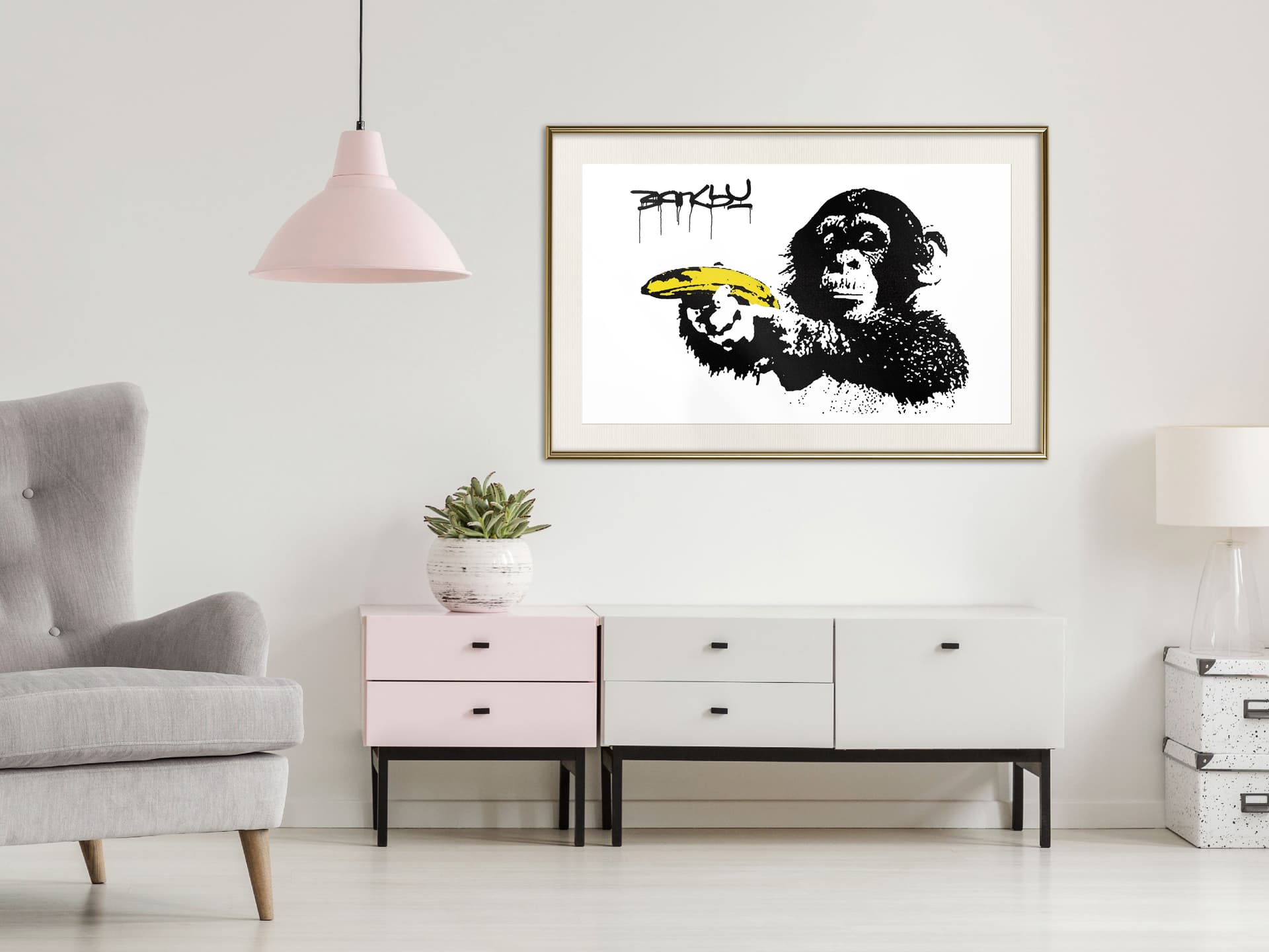 

Plakat - Banksy: Banana Gun II (rozmiar 30x20, wykończenie Rama złota z passe-partout)