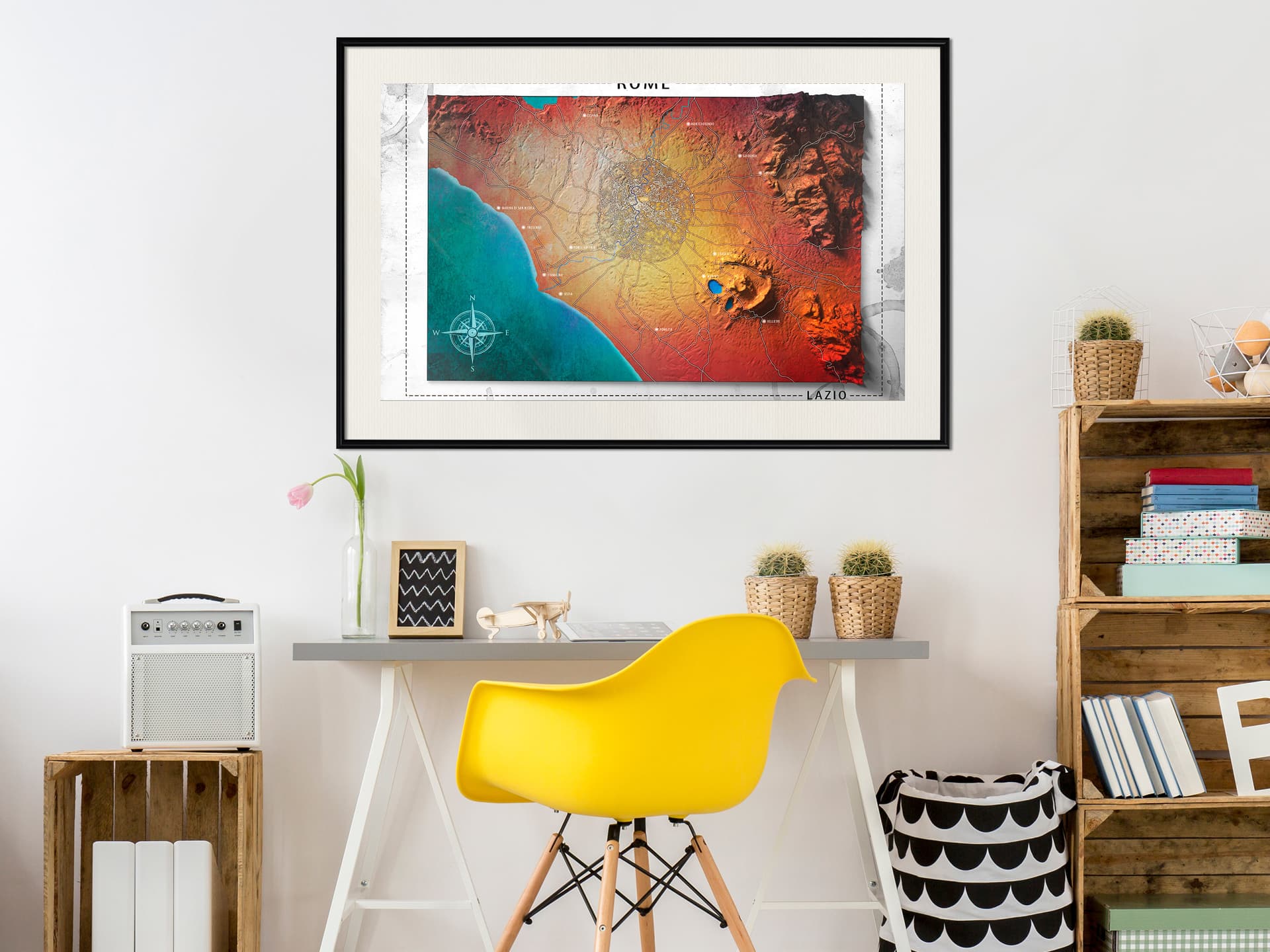 

Plakat - Mapa reliefowa: Rzym (rozmiar 45x30, wykończenie Rama czarna z passe-partout)