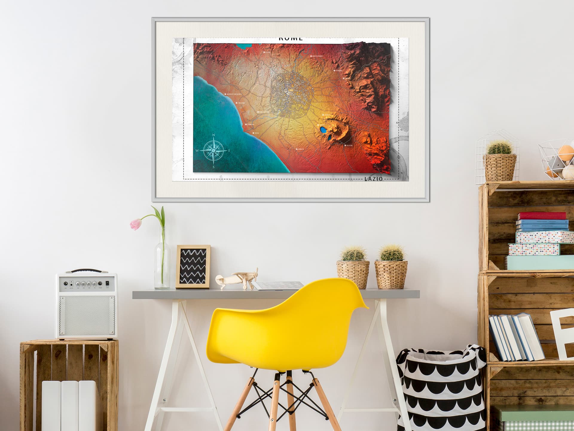

Plakat - Mapa reliefowa: Rzym (rozmiar 90x60, wykończenie Rama biała z passe-partout)