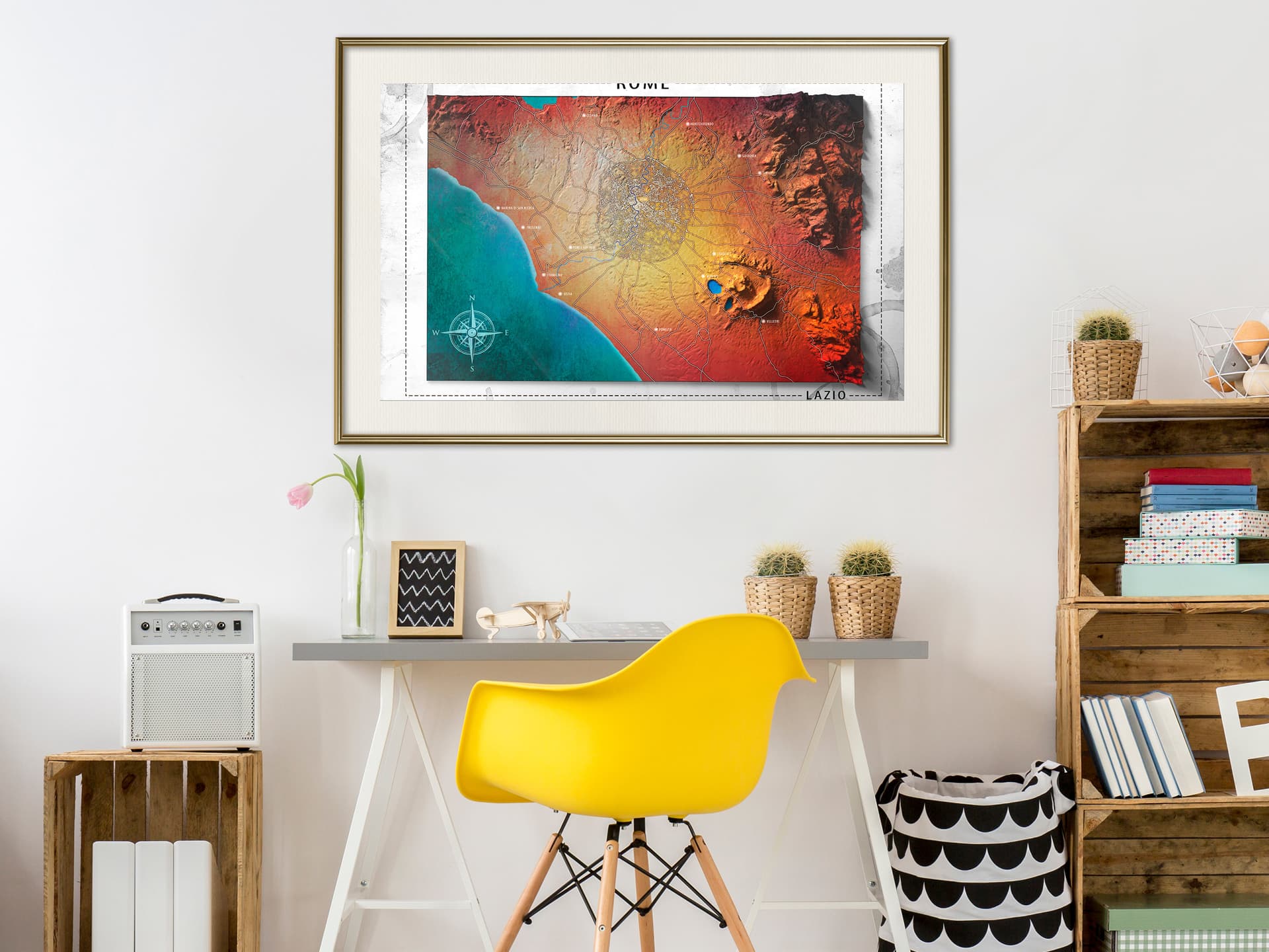 

Plakat - Mapa reliefowa: Rzym (rozmiar 90x60, wykończenie Rama złota z passe-partout)