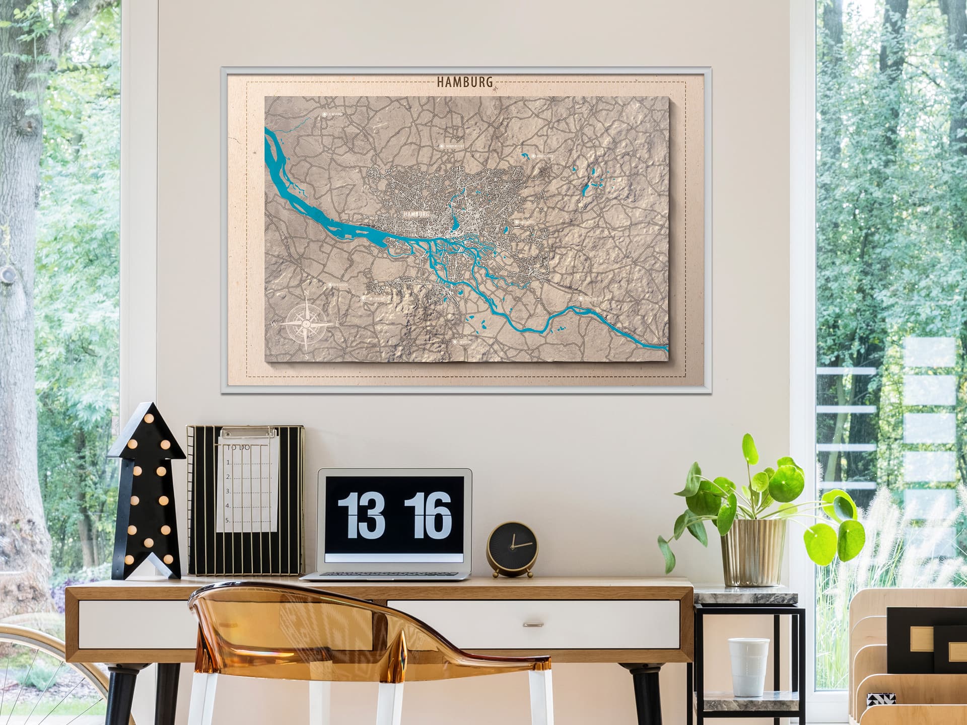

Plakat - Mapa reliefowa: Hamburg (rozmiar 30x20, wykończenie Rama biała)