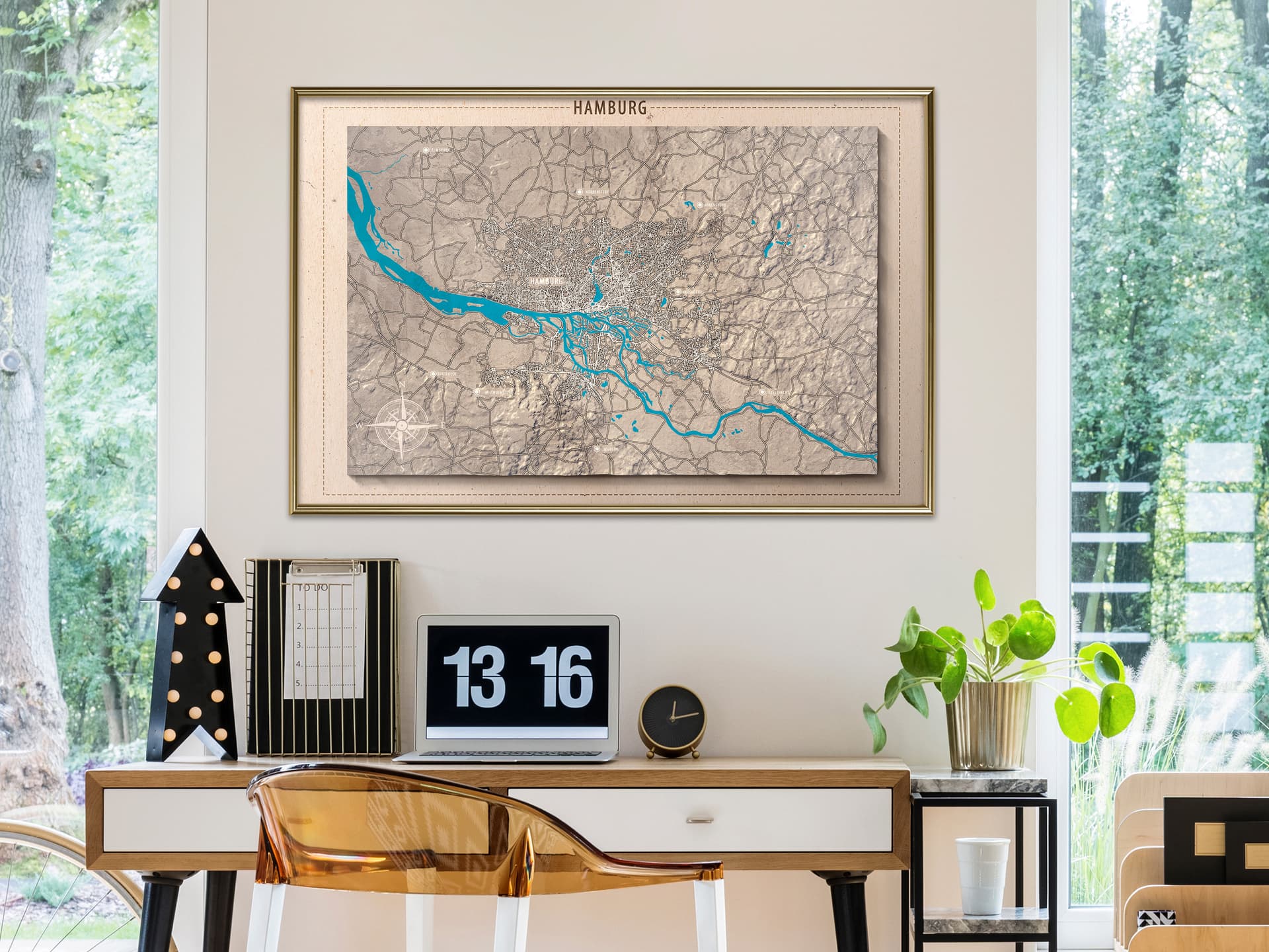 

Plakat - Mapa reliefowa: Hamburg (rozmiar 45x30, wykończenie Rama złota)