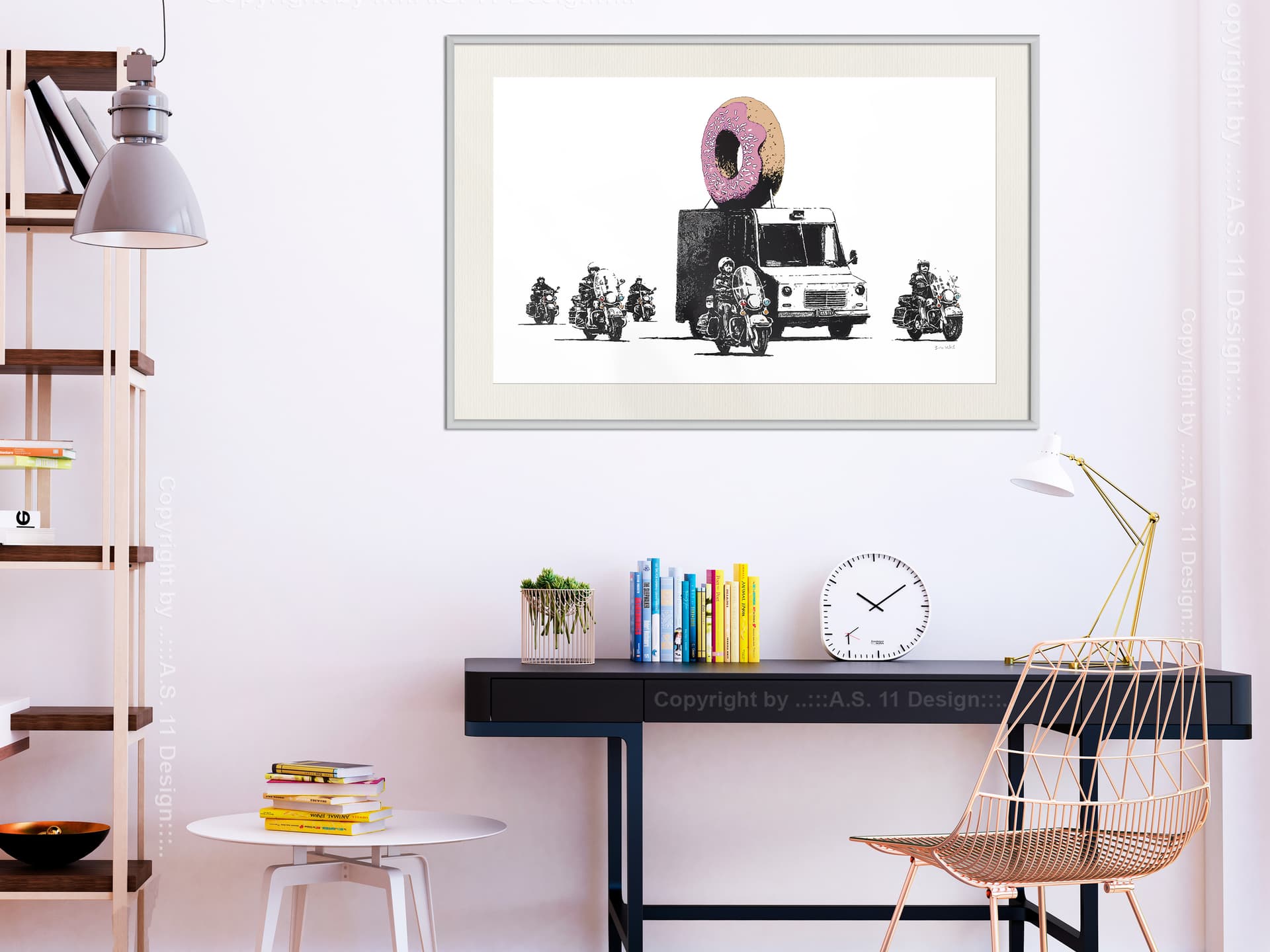 

Plakat - Banksy: Donuts (Strawberry) (rozmiar 60x40, wykończenie Rama biała z passe-partout)