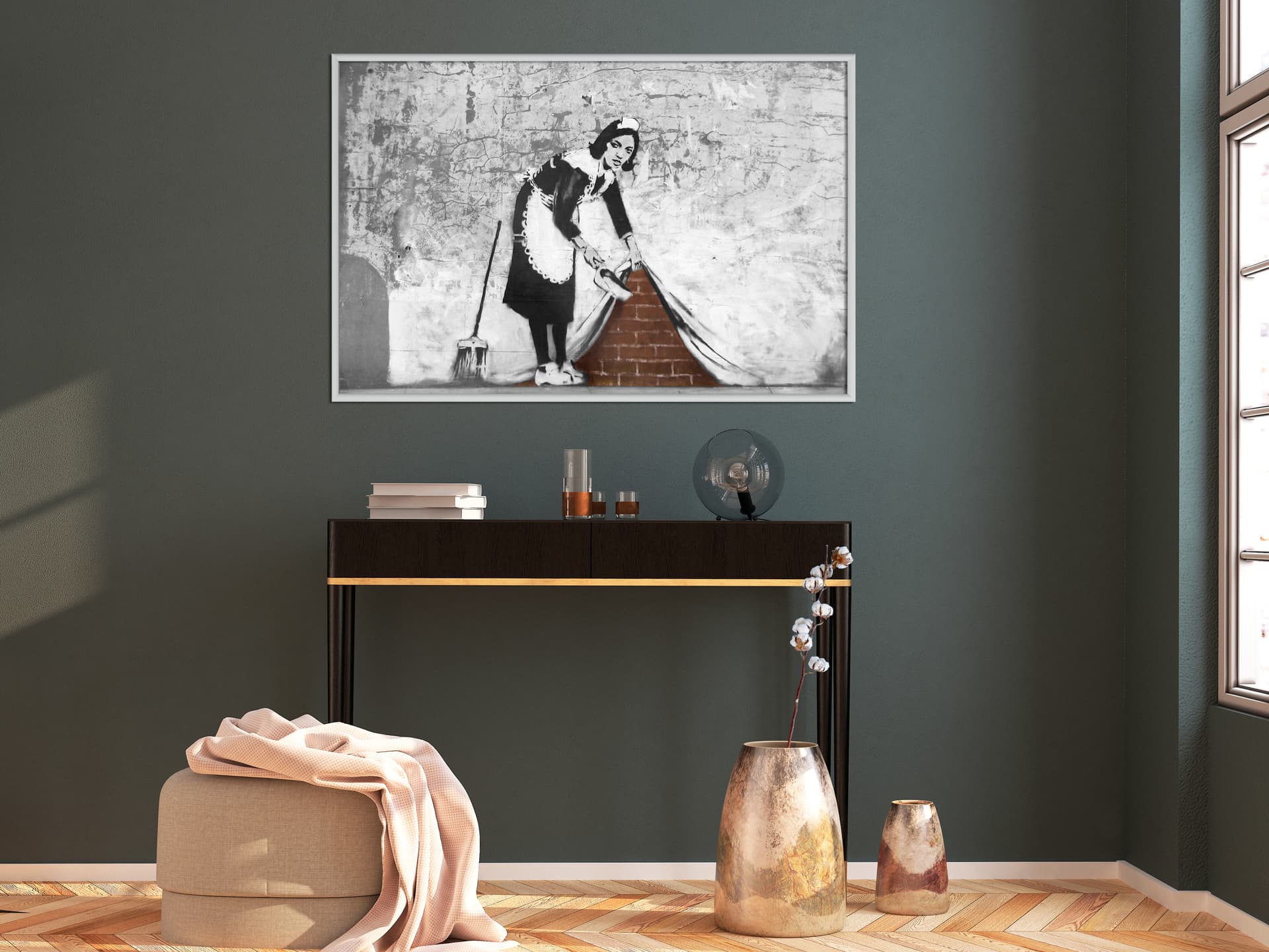 

Plakat - Banksy: Sweep it Under the Carpet (rozmiar 90x60, wykończenie Rama biała)