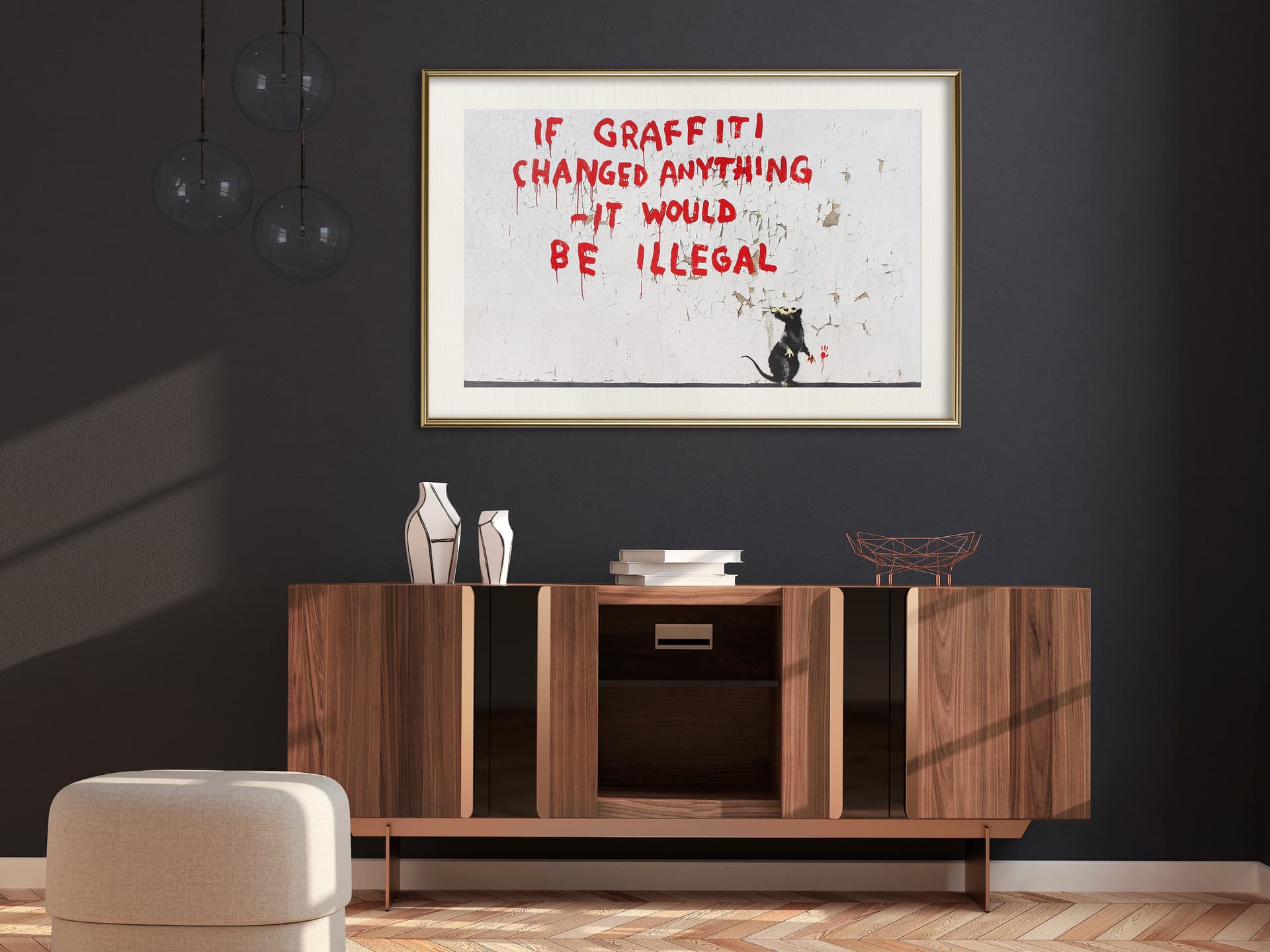 

Plakat - Banksy: If Graffiti Changed Anything (rozmiar 90x60, wykończenie Rama złota z passe-partout)