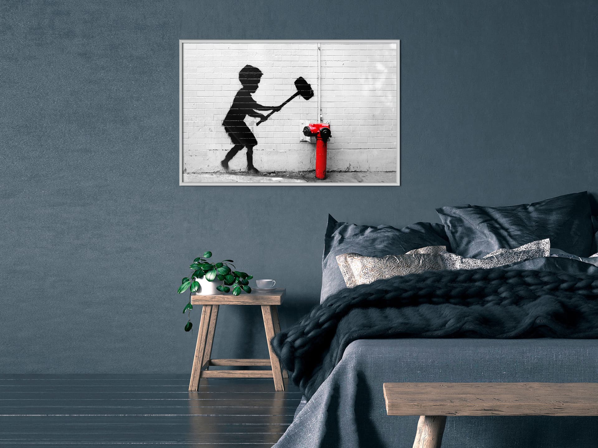 

Plakat - Banksy: Hammer Boy (rozmiar 90x60, wykończenie Rama biała)
