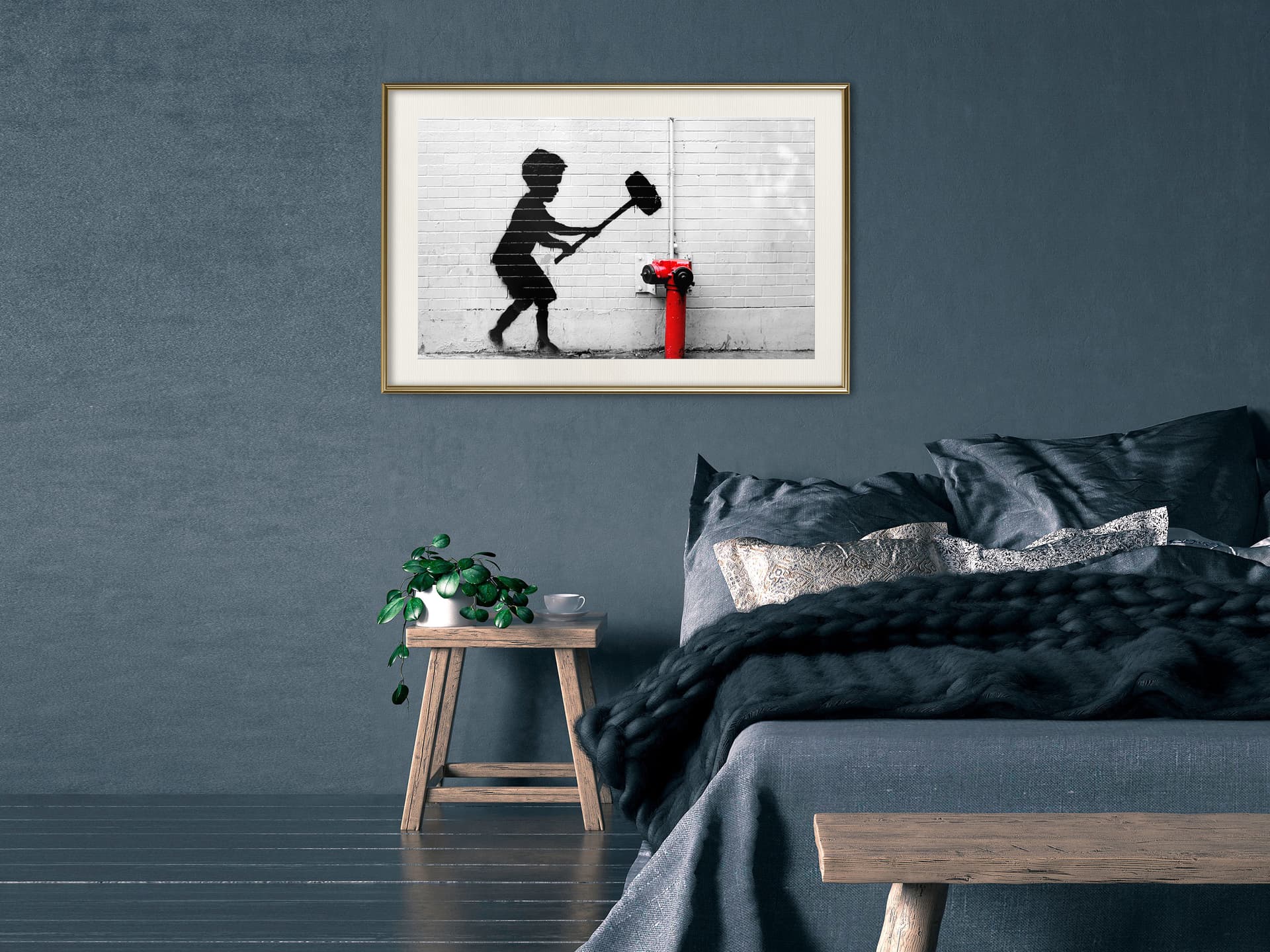 

Plakat - Banksy: Hammer Boy (rozmiar 30x20, wykończenie Rama złota z passe-partout)