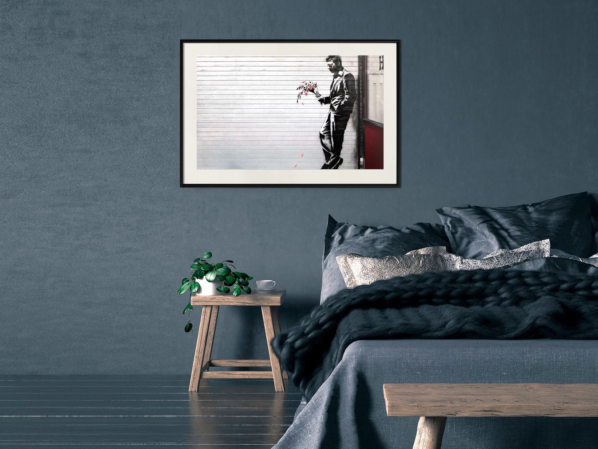 

Plakat - Banksy: Waiting in Vain (rozmiar 30x20, wykończenie Rama czarna z passe-partout)