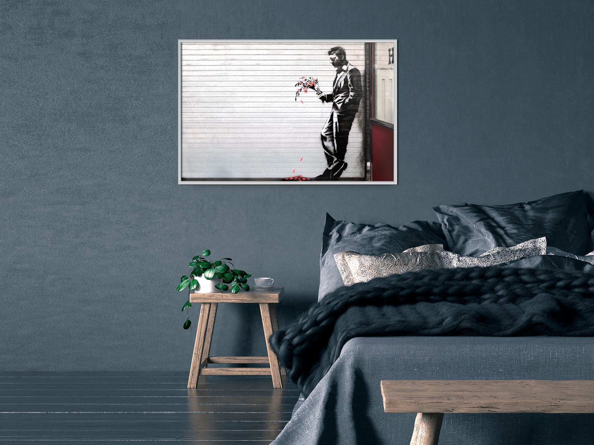 

Plakat - Banksy: Waiting in Vain (rozmiar 30x20, wykończenie Rama biała)