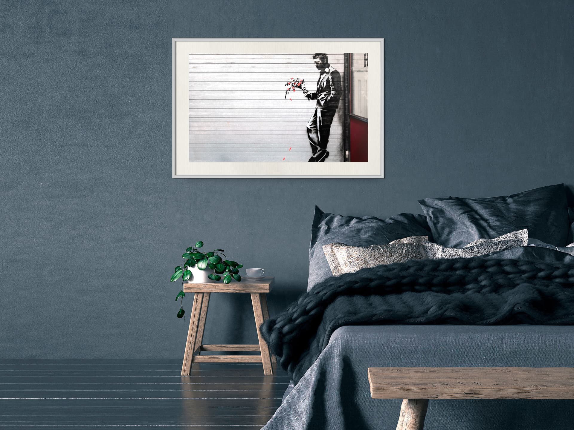

Plakat - Banksy: Waiting in Vain (rozmiar 30x20, wykończenie Rama biała z passe-partout)
