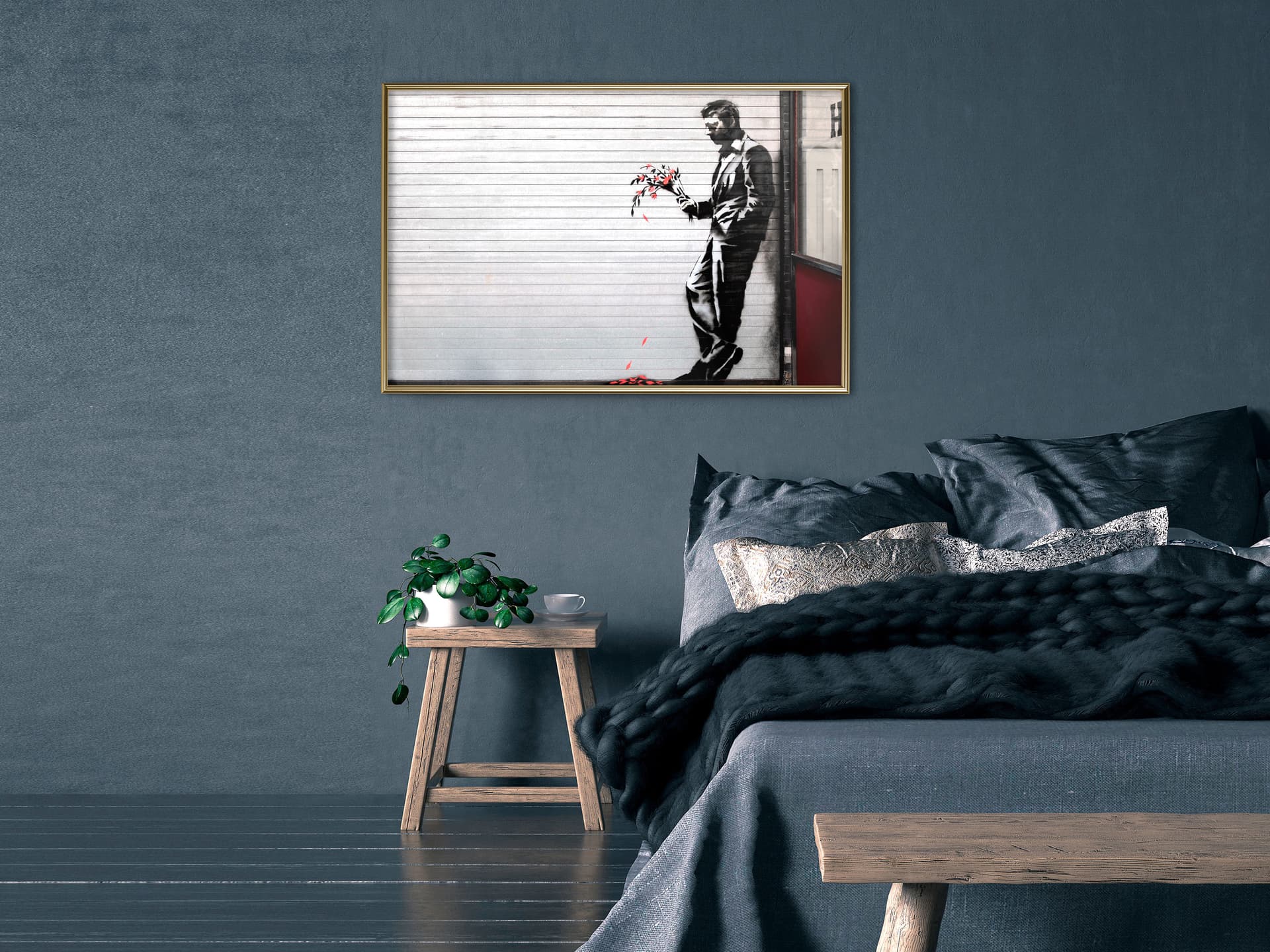 

Plakat - Banksy: Waiting in Vain (rozmiar 45x30, wykończenie Rama złota)