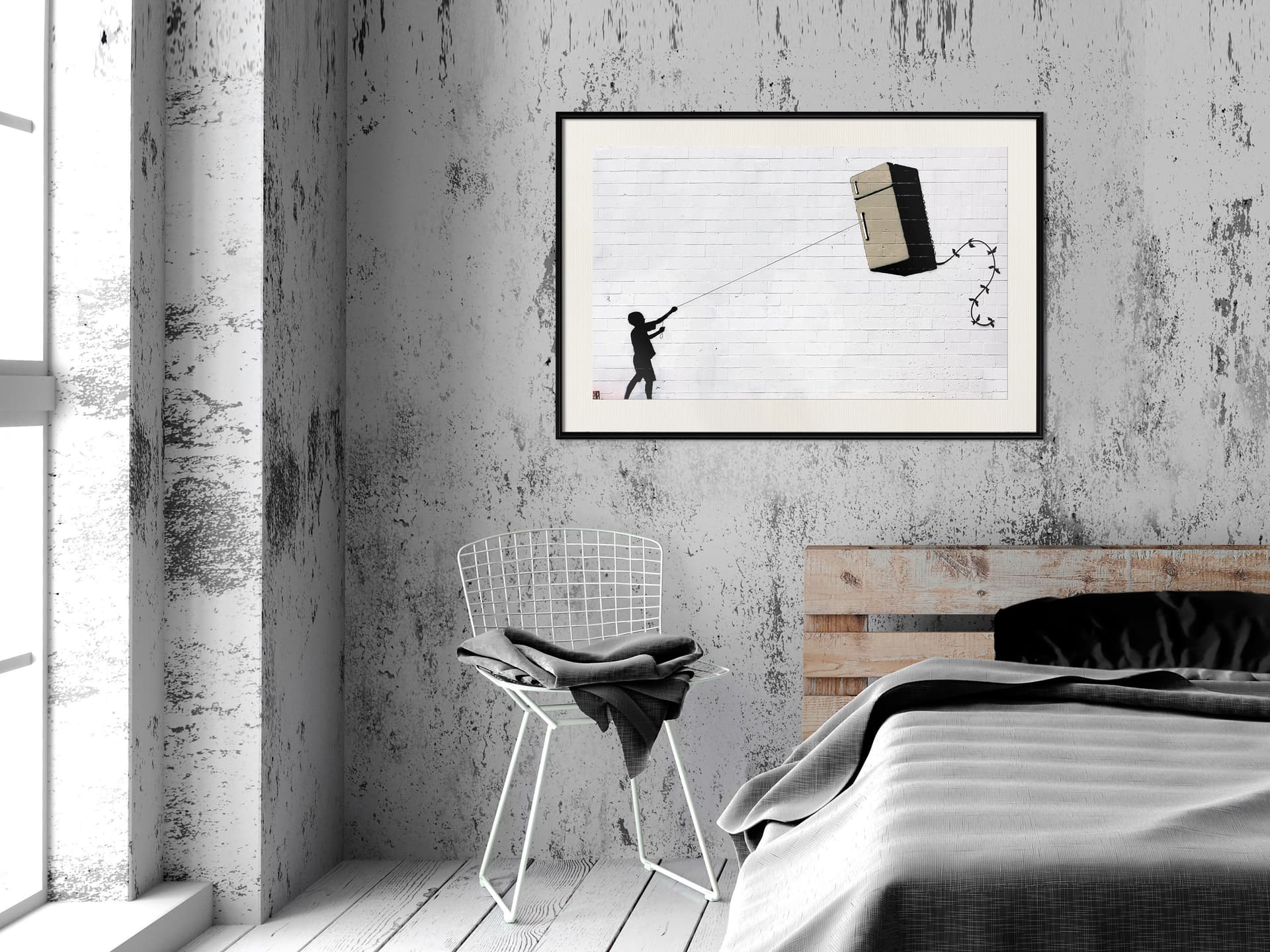 

Plakat - Banksy: Fridge Kite (rozmiar 60x40, wykończenie Rama czarna z passe-partout)