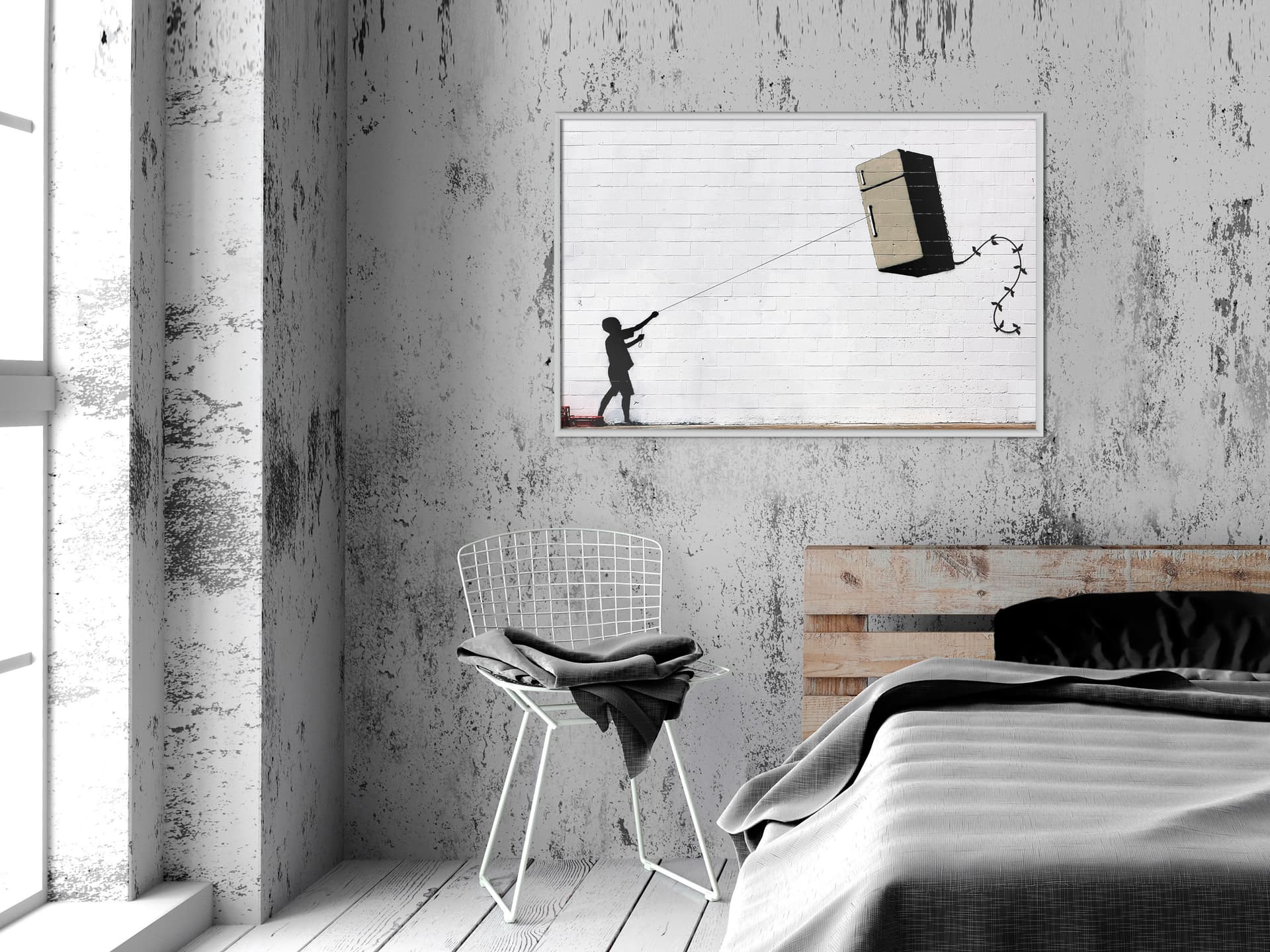 

Plakat - Banksy: Fridge Kite (rozmiar 45x30, wykończenie Rama biała)