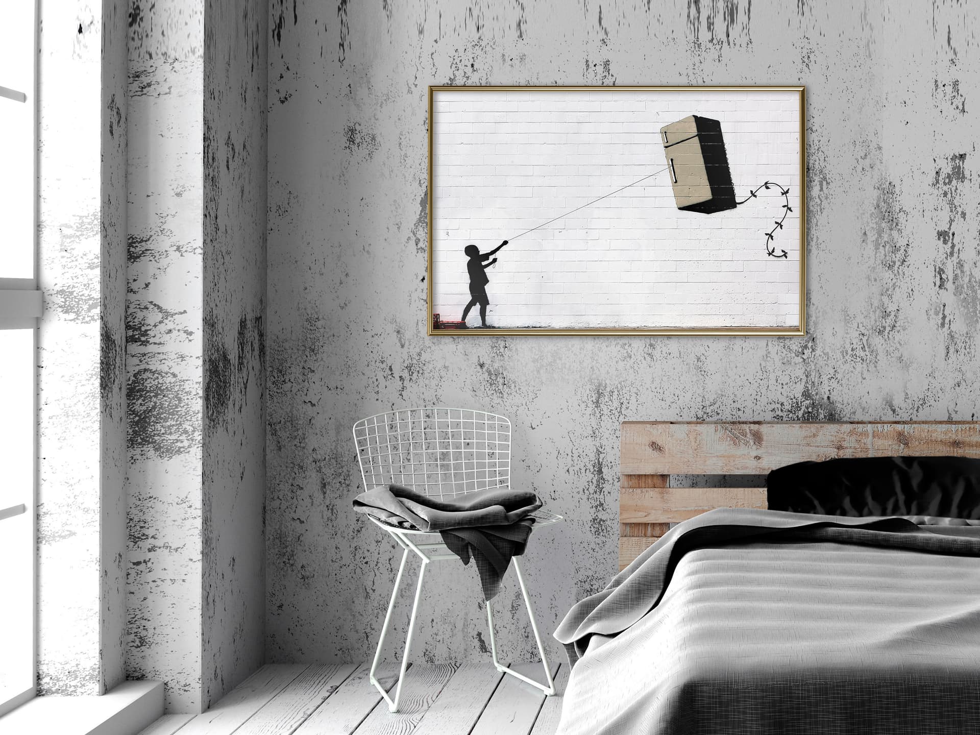 

Plakat - Banksy: Fridge Kite (rozmiar 30x20, wykończenie Rama złota)