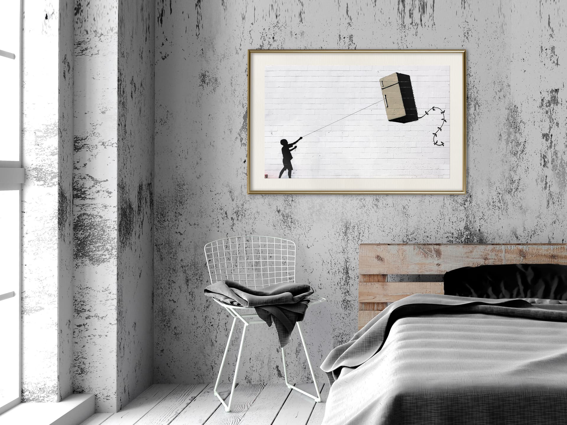 

Plakat - Banksy: Fridge Kite (rozmiar 60x40, wykończenie Rama złota z passe-partout)