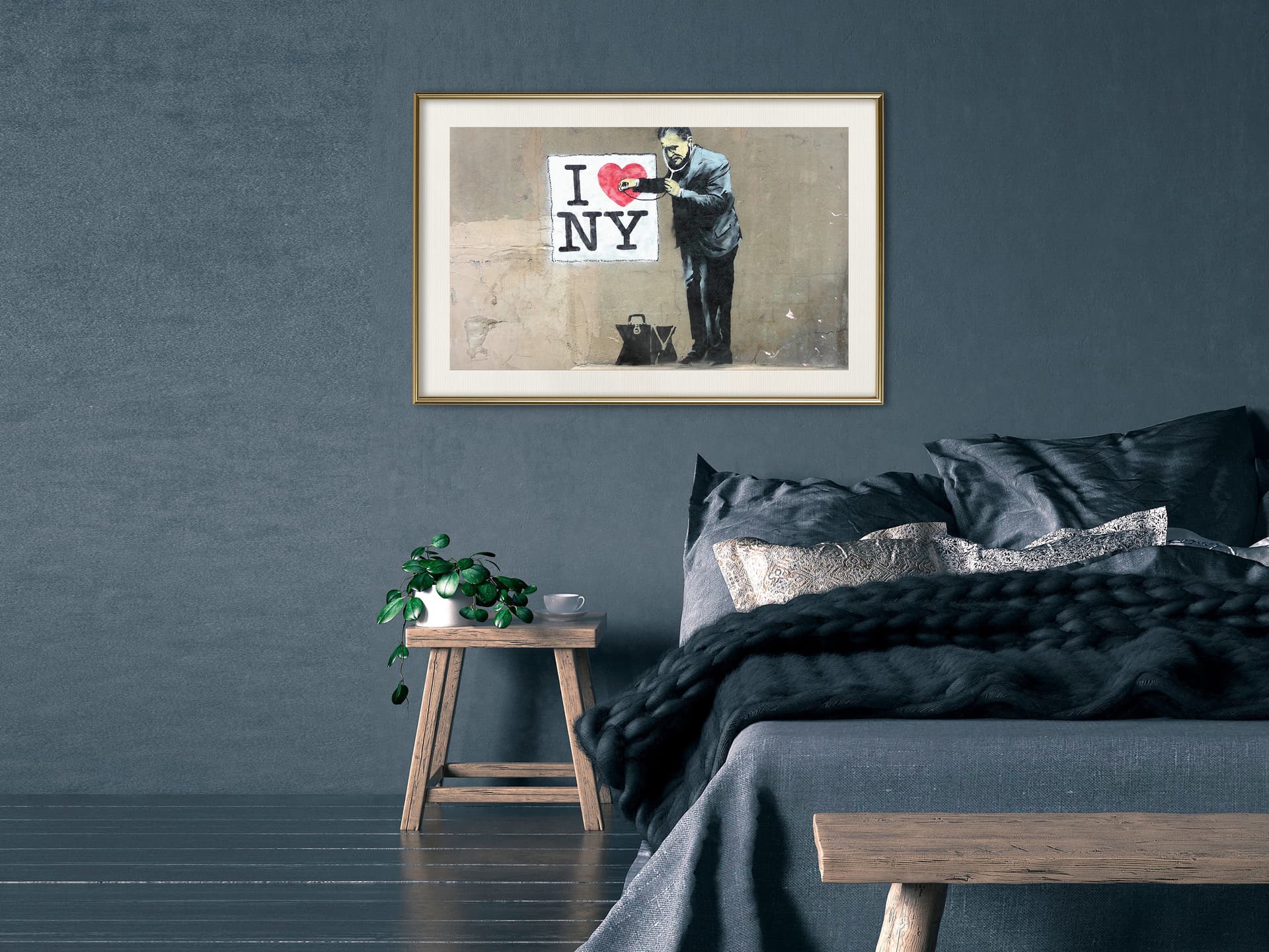 

Plakat - Banksy: I Heart NY (rozmiar 45x30, wykończenie Rama złota z passe-partout)