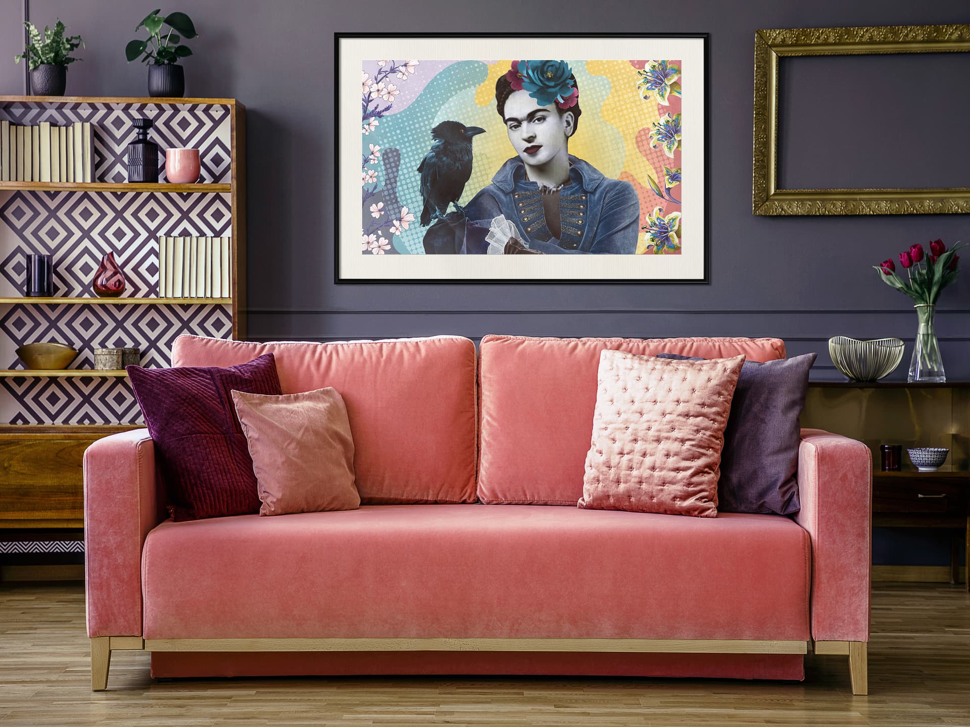 

Plakat - Frida z krukiem (rozmiar 45x30, wykończenie Rama czarna z passe-partout)